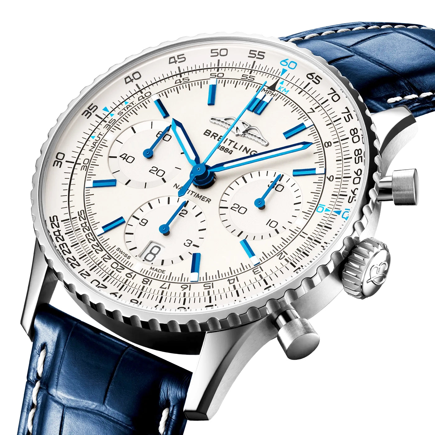 Breitling Navitimer 41mm White/Blue Dial Men's Chronograph Strap Watch - Berry's Jewellers