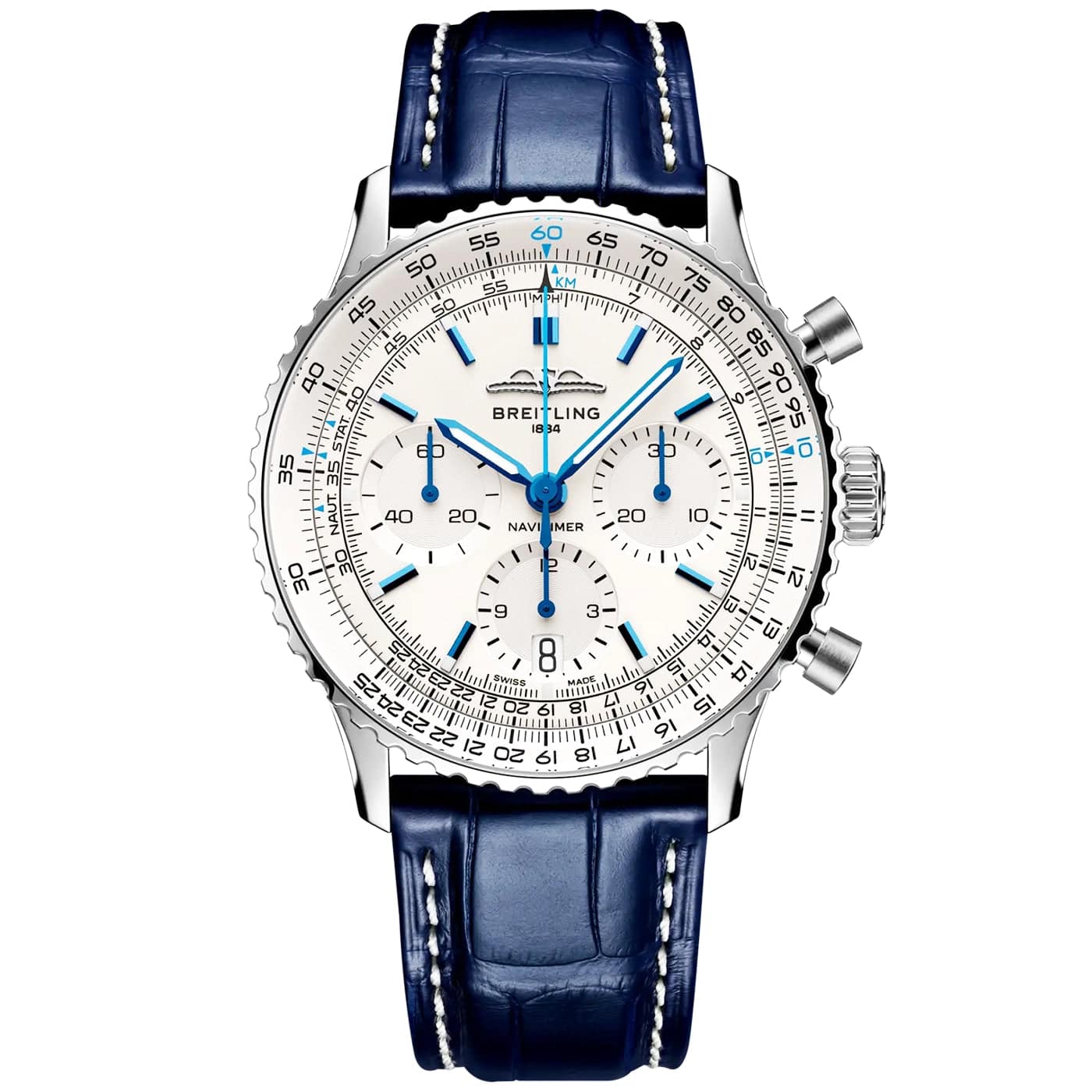 Navitimer 41mm White/Blue Dial Men's Chronograph Strap Watch