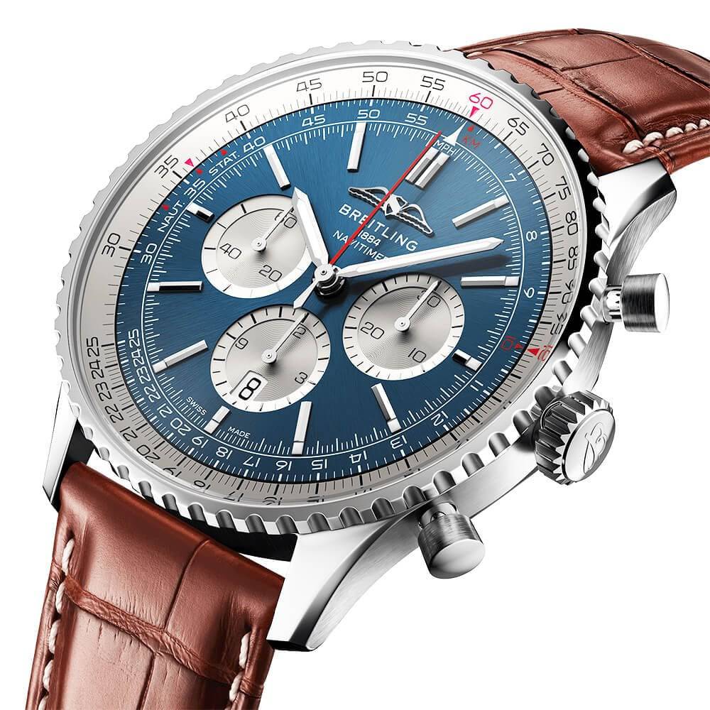 Breitling Navitimer 46mm Blue/Silver Dial Men's Automatic Leather Strap Watch - Berry's Jewellers