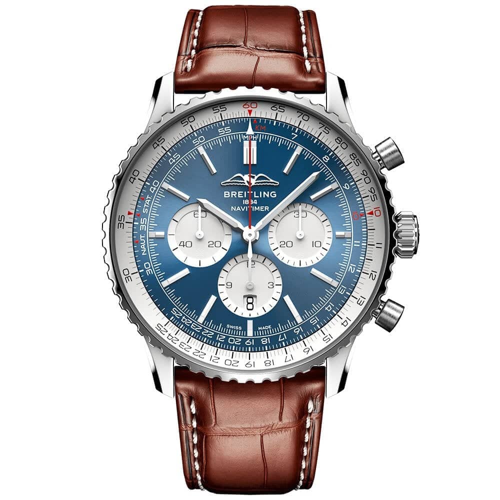 Breitling Navitimer 46mm Blue/Silver Dial Men's Automatic Leather Strap Watch - Berry's Jewellers