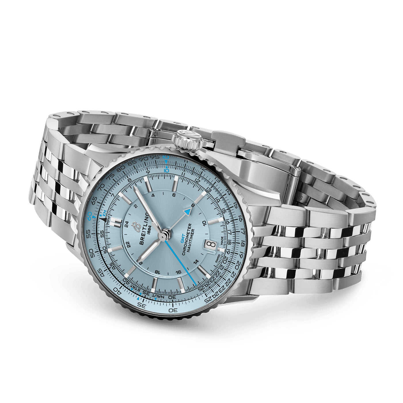 Breitling Navitimer GMT 41mm Ice Blue Dial Automatic Bracelet Watch - Berry's Jewellers