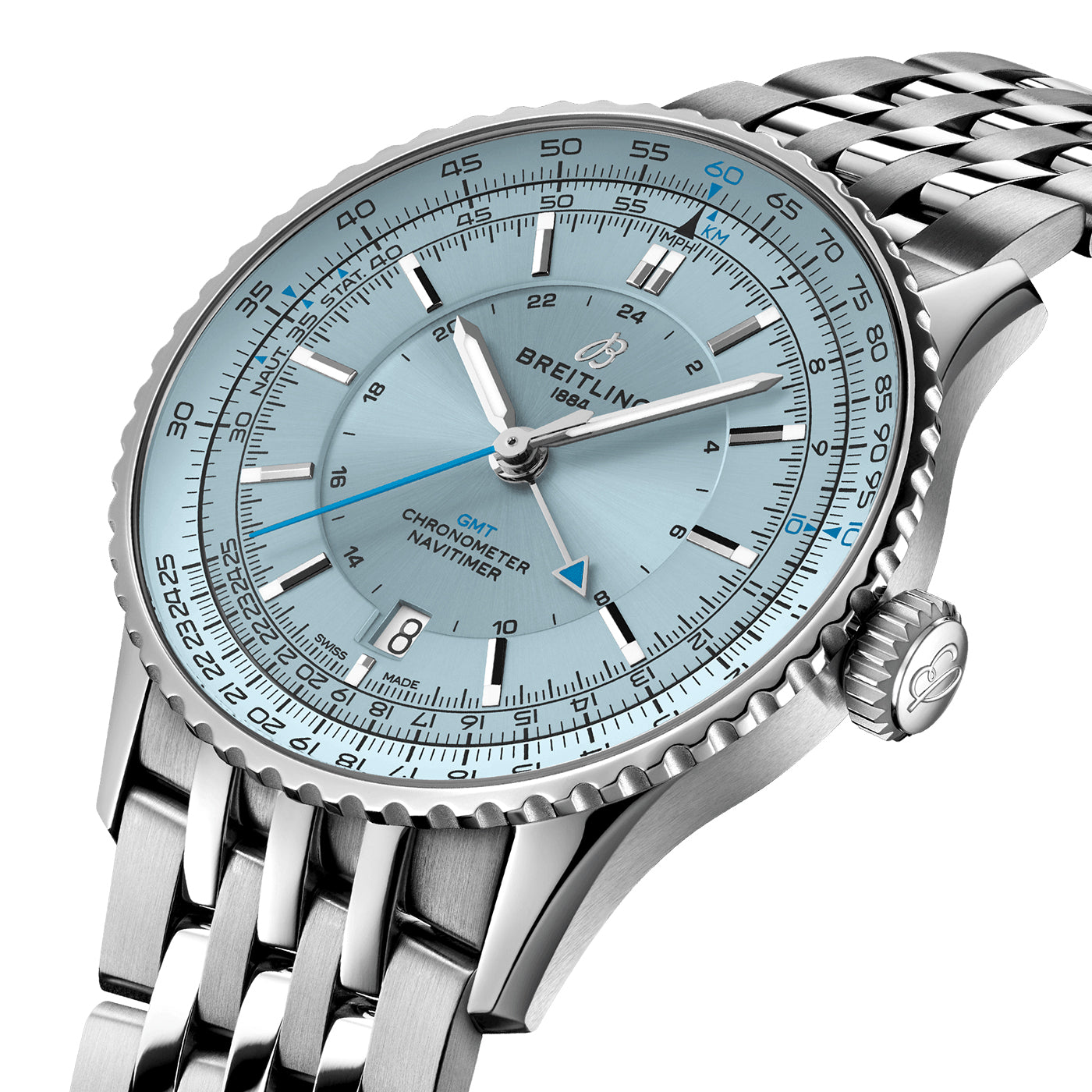 Breitling Navitimer GMT 41mm Ice Blue Dial Automatic Bracelet Watch - Berry's Jewellers