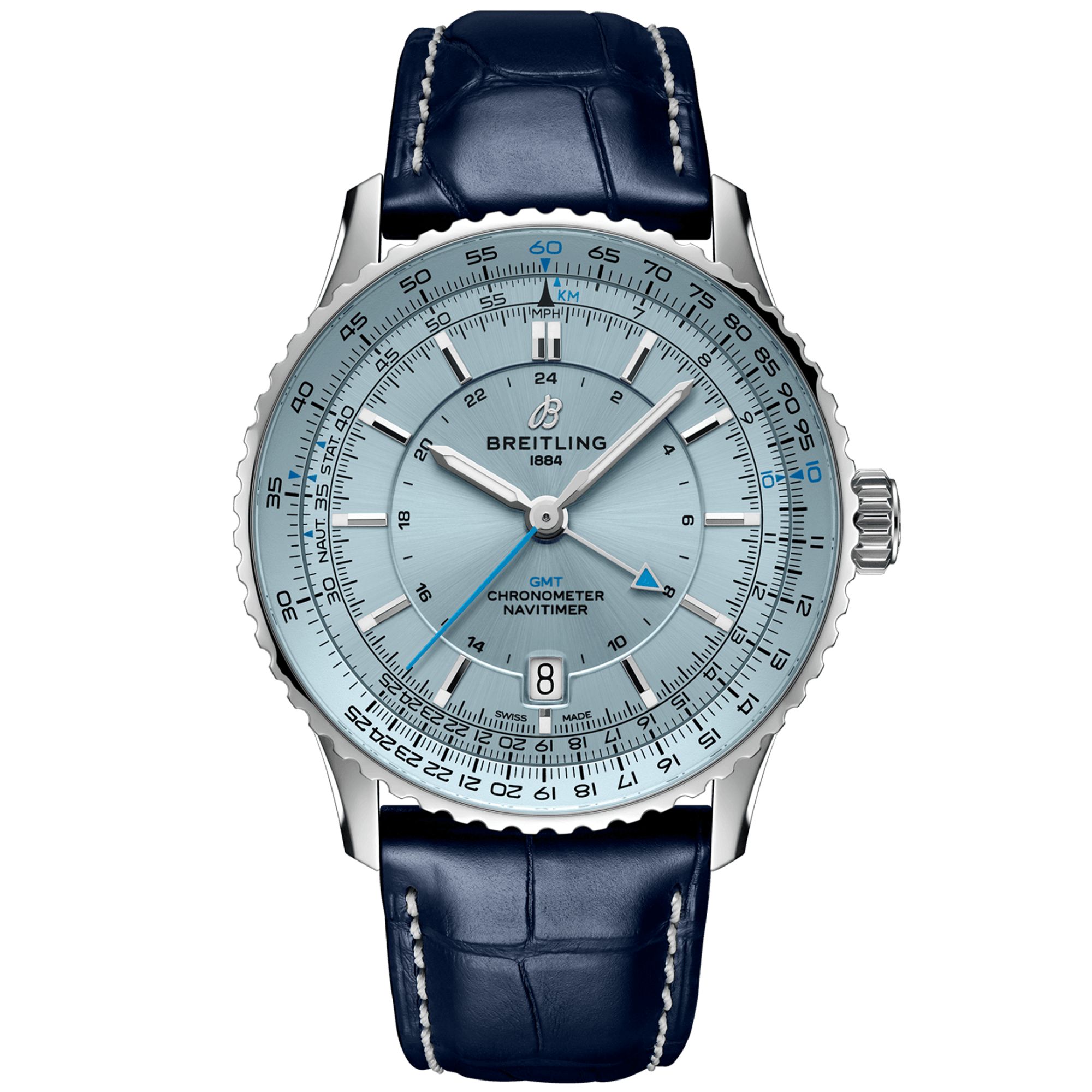 Breitling Navitimer GMT 41mm Ice Blue Dial Men's Automatic Strap Watch - Berry's Jewellers