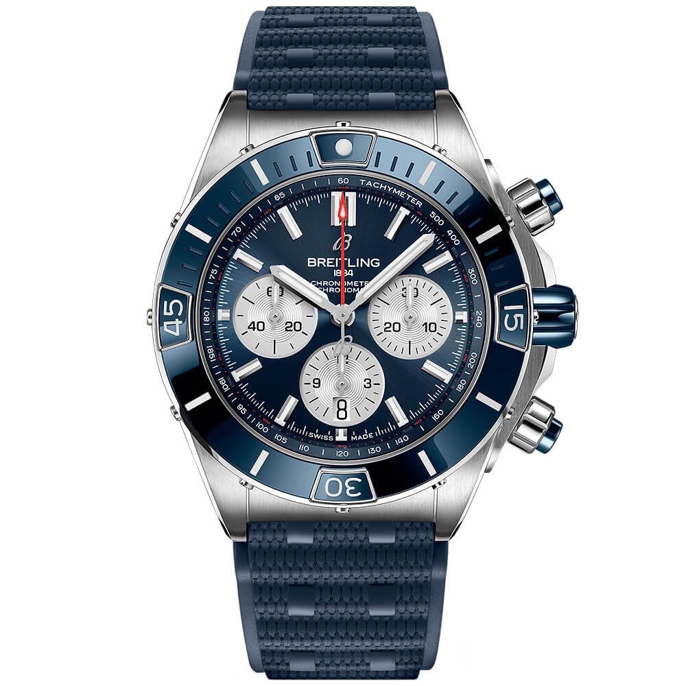 Super Chronomat 44mm Blue Dial & Ceramic Bezel Men's Strap Watch