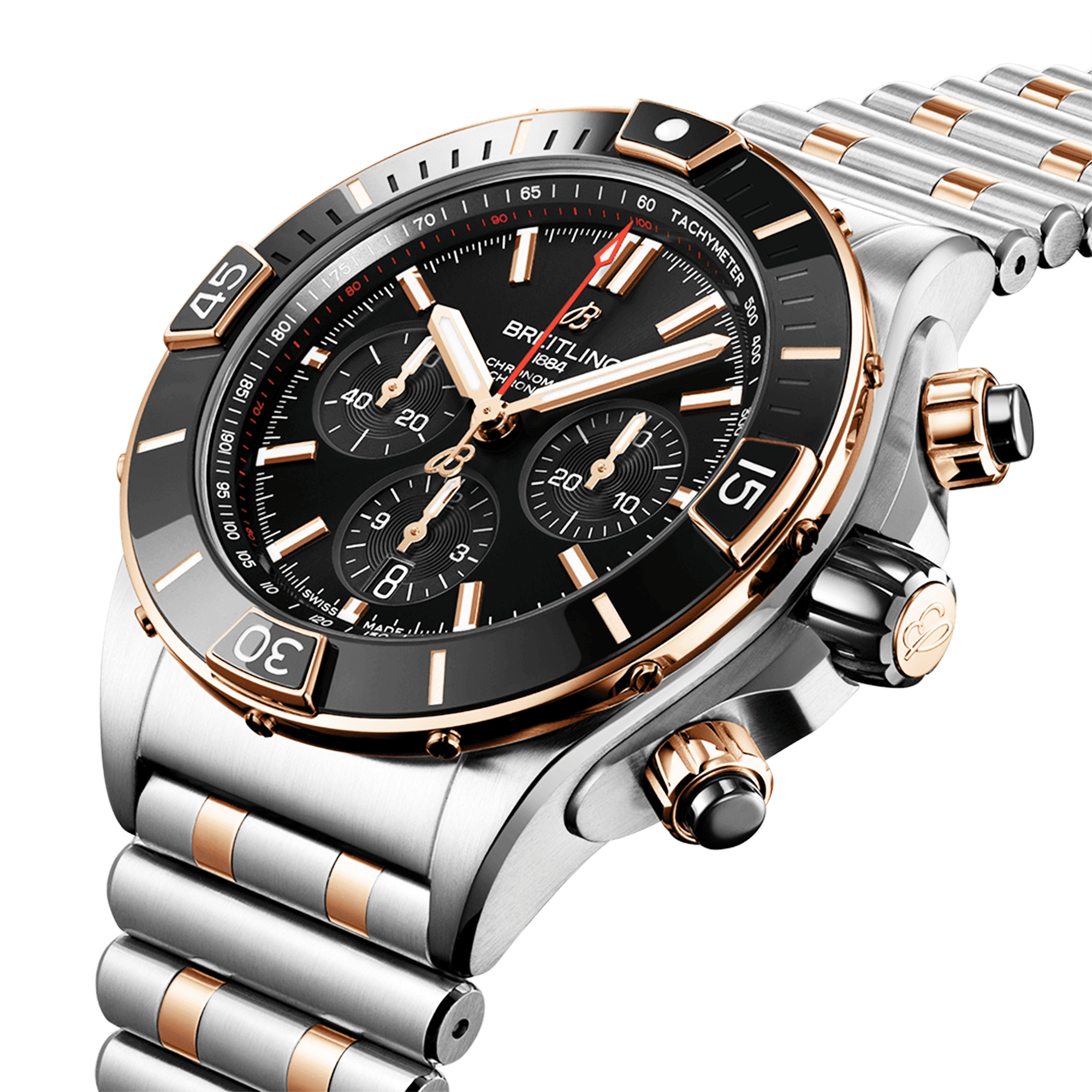 Super Chronomat 44mm Two-Tone Black Dial & Ceramic Bezel Bracelet Watch