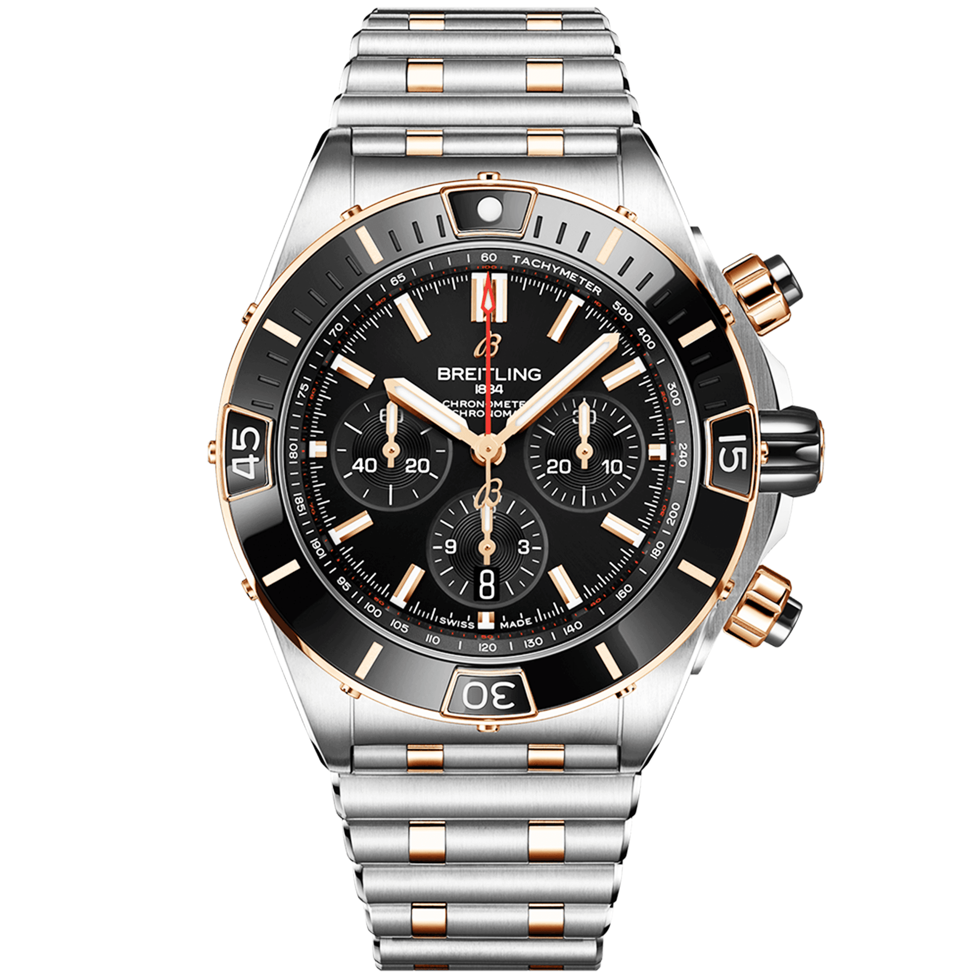 Breitling Super Chronomat 44mm Two-Tone Black Dial & Ceramic Bezel Bracelet Watch - Berry's Jewellers