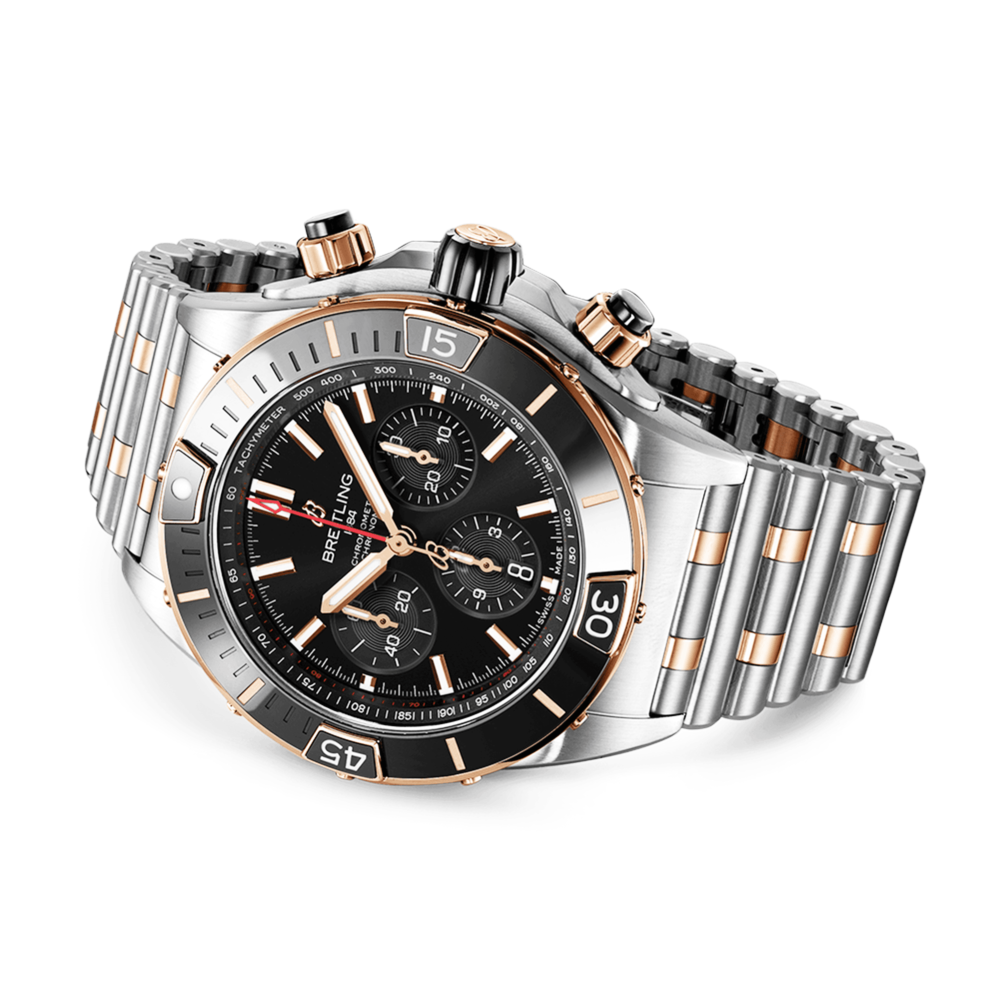 Breitling Super Chronomat 44mm Two-Tone Black Dial & Ceramic Bezel Bracelet Watch - Berry's Jewellers