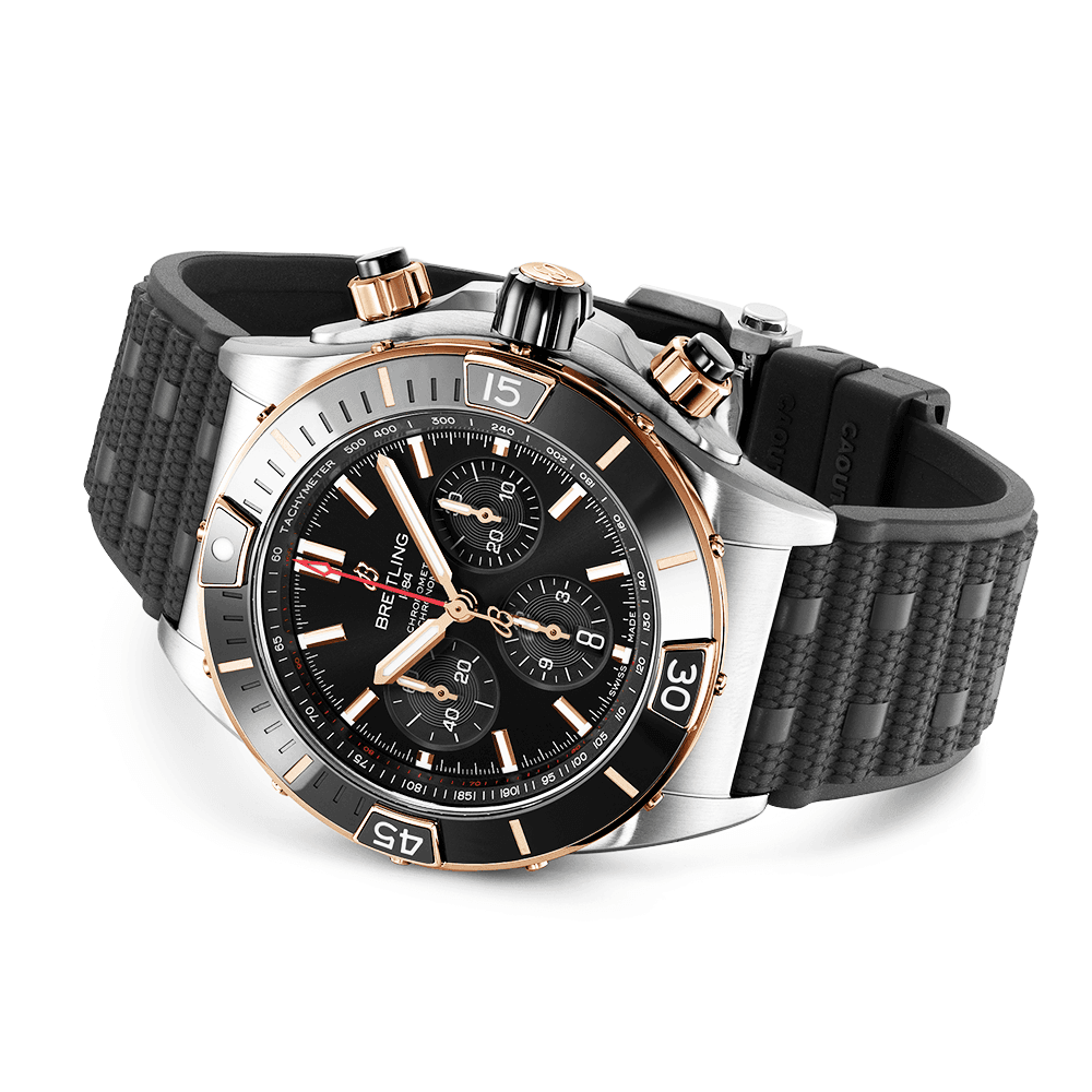 Breitling Super Chronomat 44mm Two-Tone Black Dial & Ceramic Bezel Men's Strap Watch - Berry's Jewellers