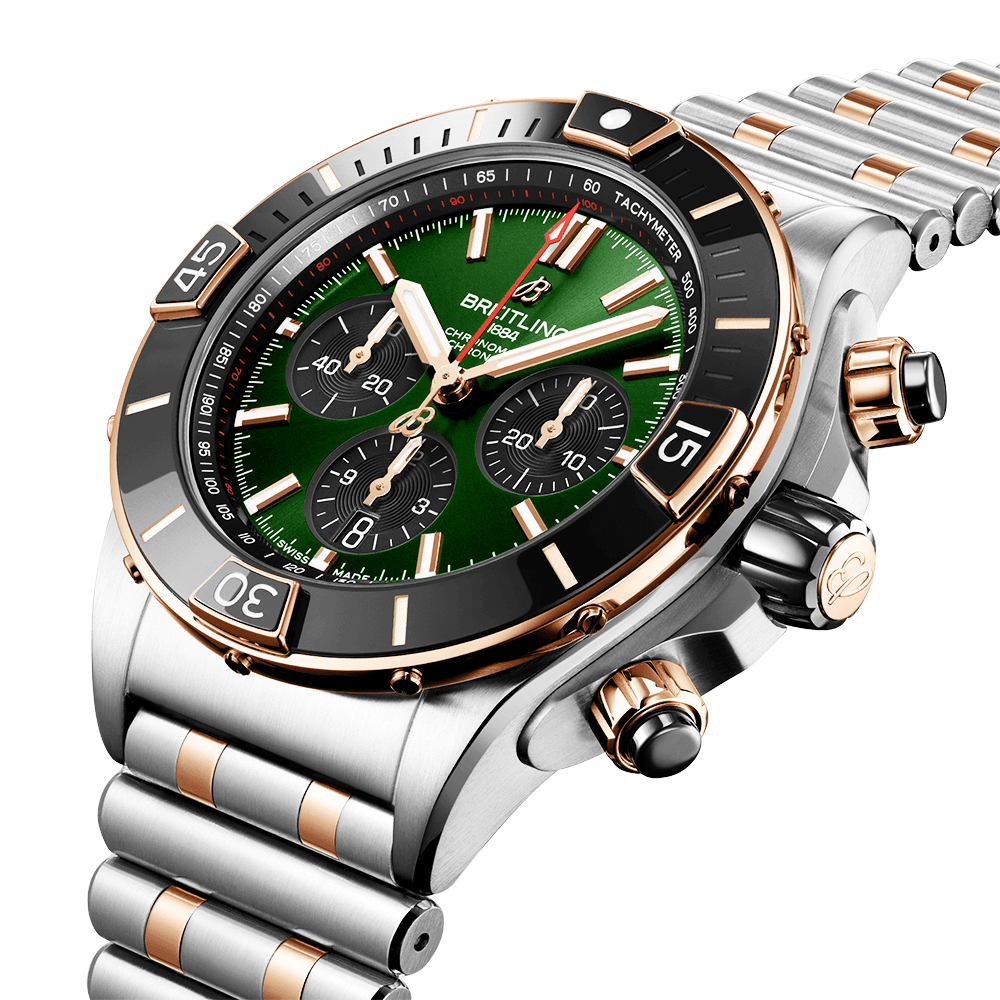 Breitling Super Chronomat 44mm Two-Tone Green Dial Men's Automatic Watch - Berry's Jewellers