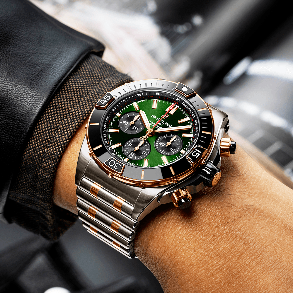 Breitling Super Chronomat 44mm Two-Tone Green Dial Men's Automatic Watch - Berry's Jewellers