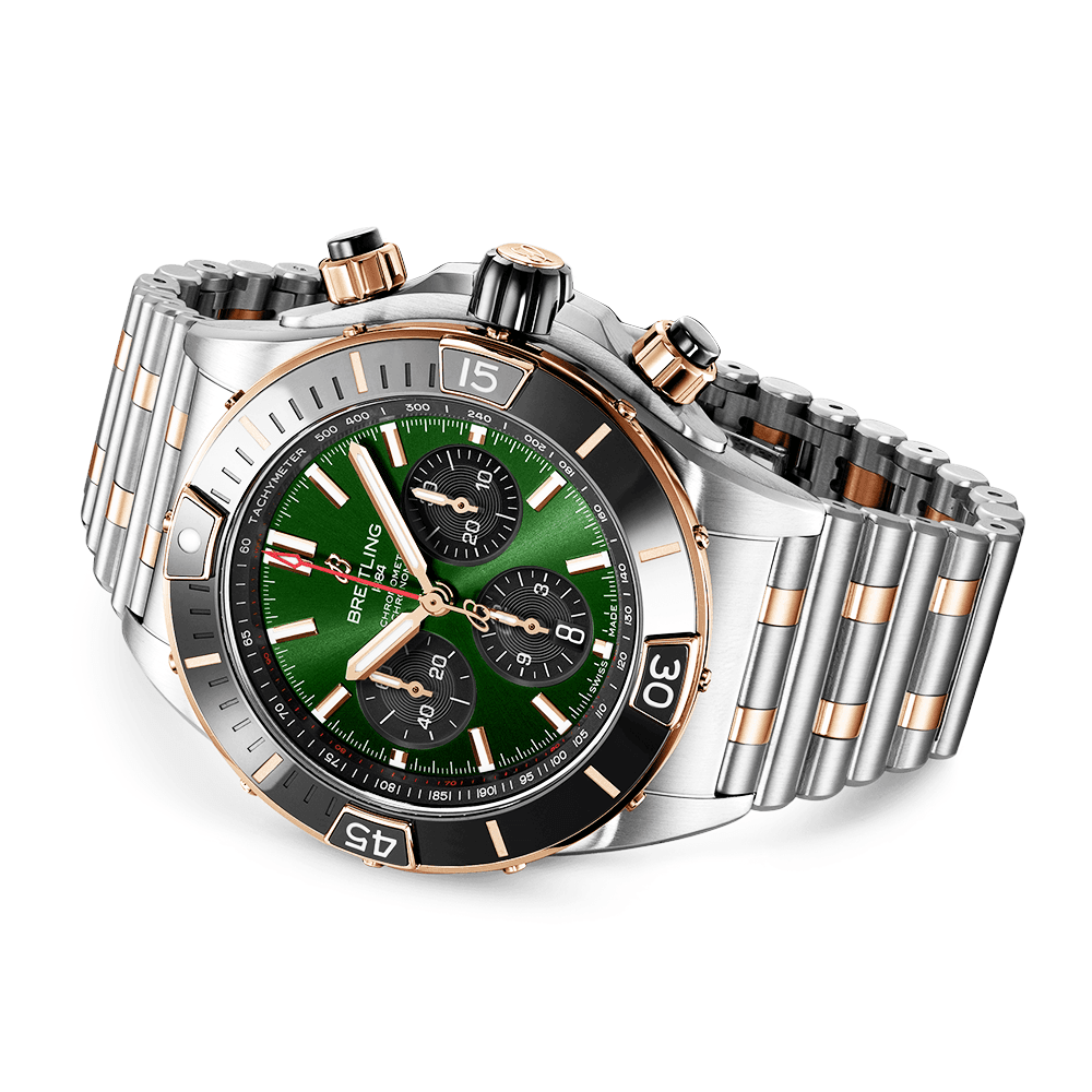 Breitling Super Chronomat 44mm Two-Tone Green Dial Men's Automatic Watch - Berry's Jewellers