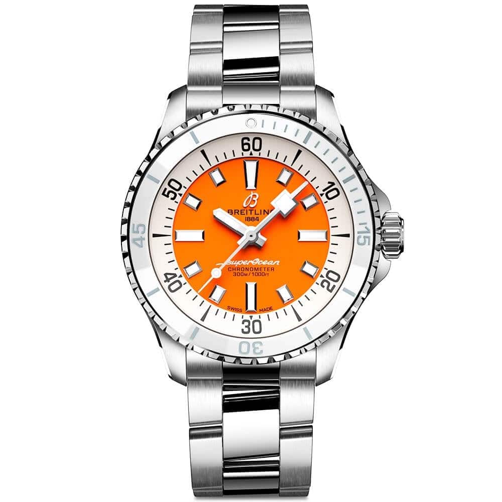 Breitling Superocean 36mm Orange Dial Ladies Automatic Bracelet Watch - Berry's Jewellers