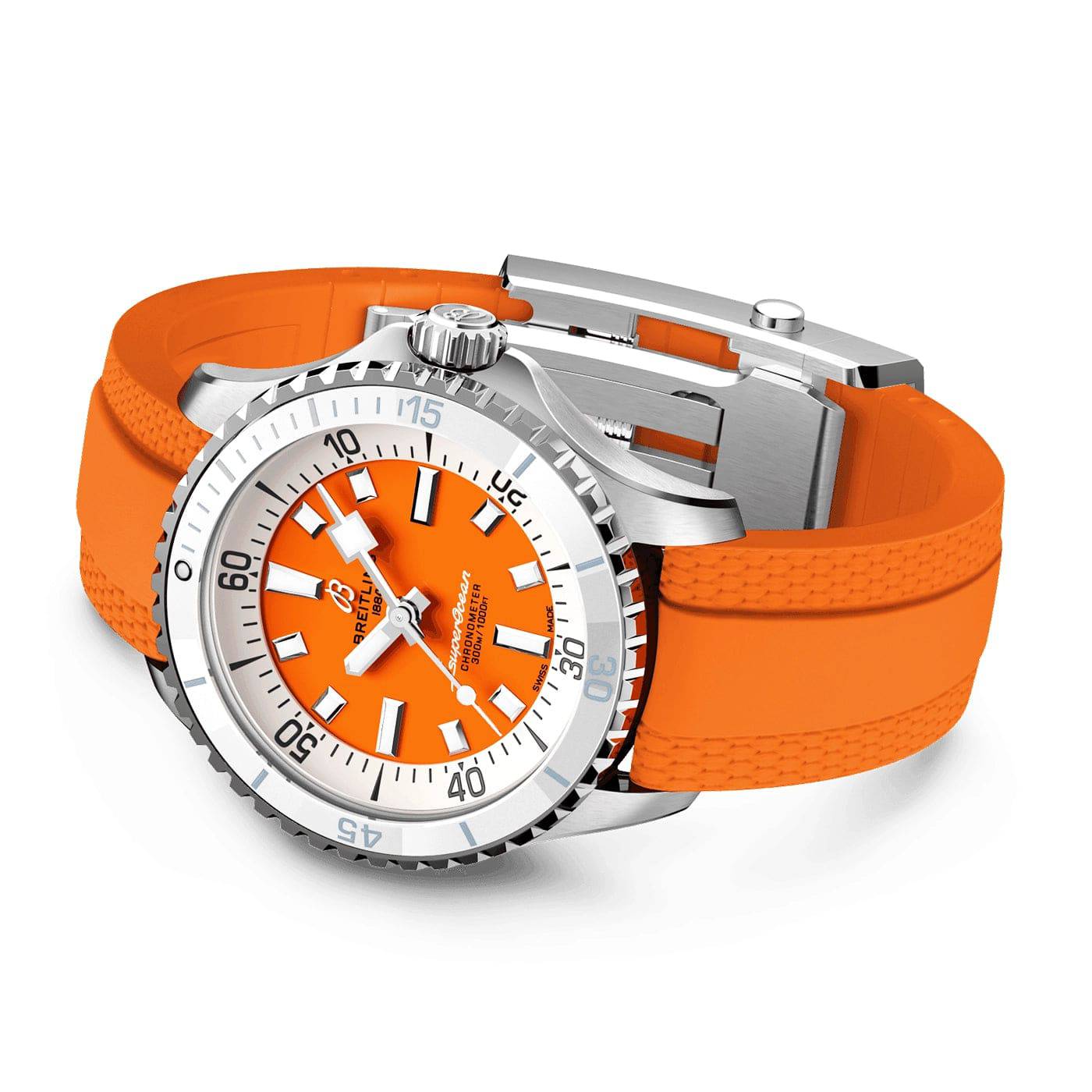 Breitling Superocean 36mm Orange Dial Ladies Automatic Strap Watch - Berry's Jewellers