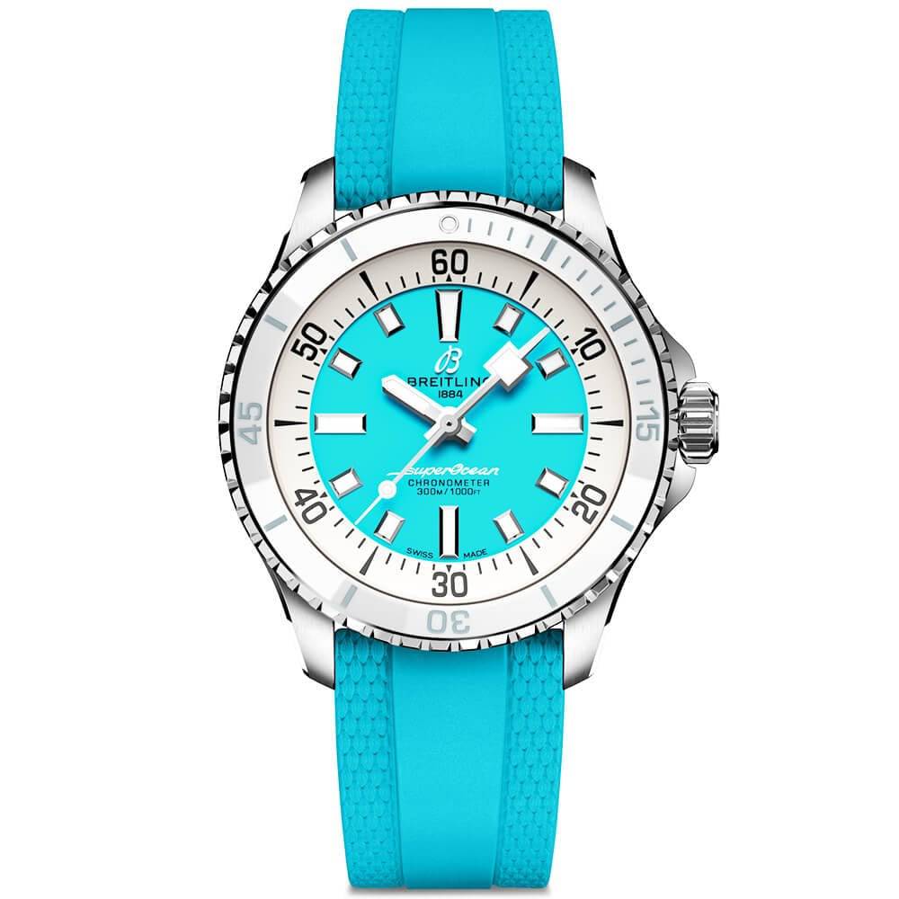 Breitling Superocean 36mm Turquoise Dial Ladies Automatic Strap Watch - Berry's Jewellers