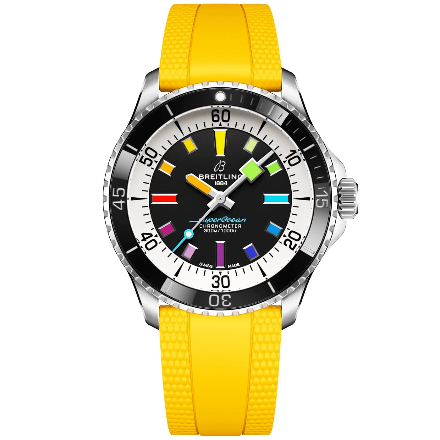 Superocean 42mm Rainbow Dial Automatic Yellow Strap Watch