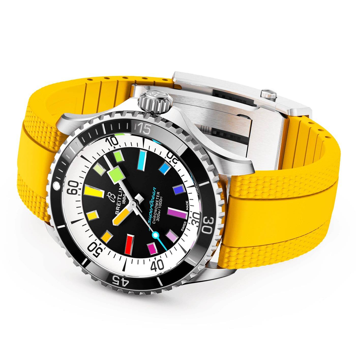 Superocean 42mm Rainbow Dial Automatic Yellow Strap Watch