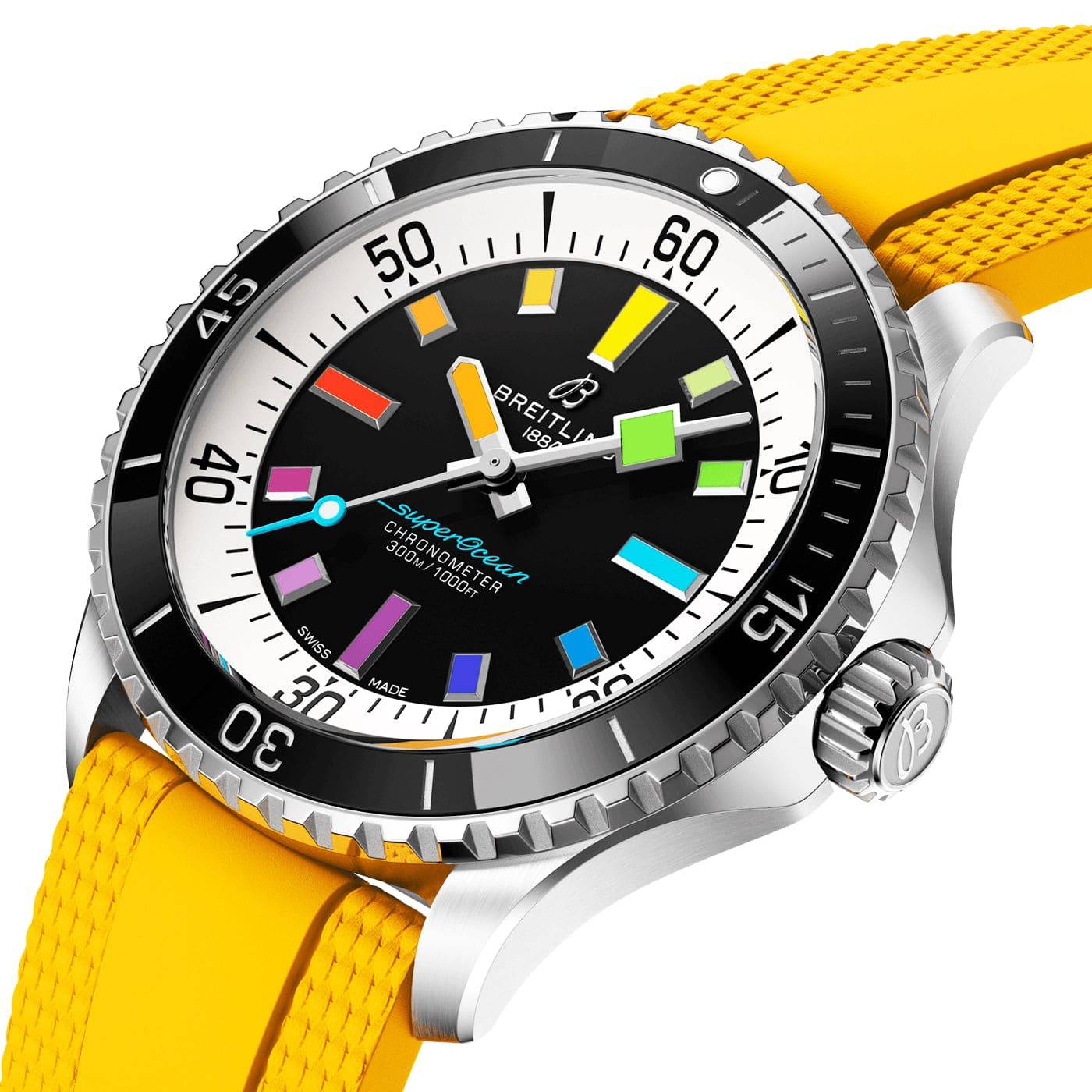 Superocean 42mm Rainbow Dial Automatic Yellow Strap Watch