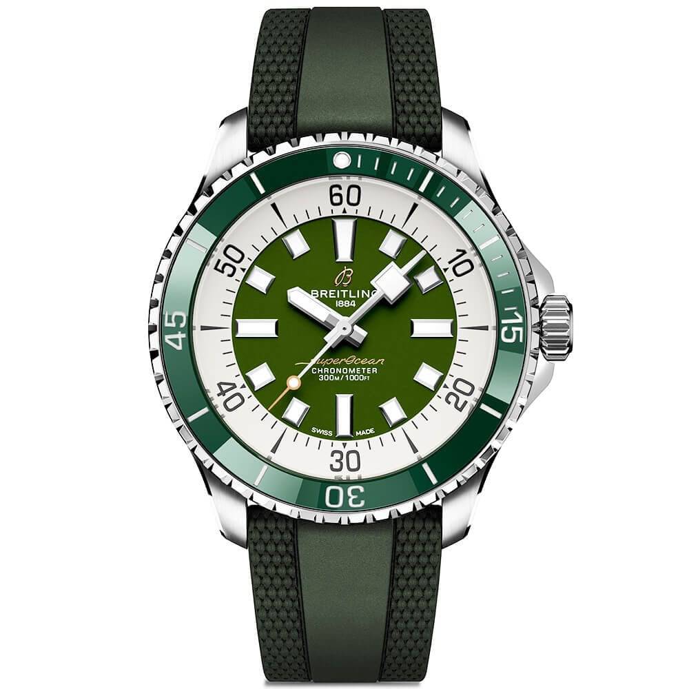 Breitling Superocean 44mm Green Dial Men's Automatic Strap Watch - Berry's Jewellers