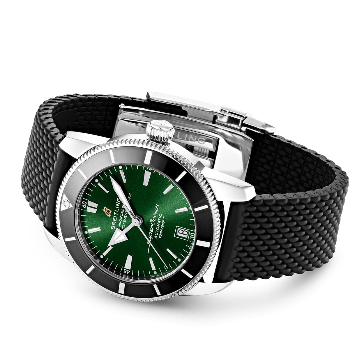 Breitling Superocean Heritage II 42mm Green Dial & Bezel Rubber Strap Watch - Berry's Jewellers