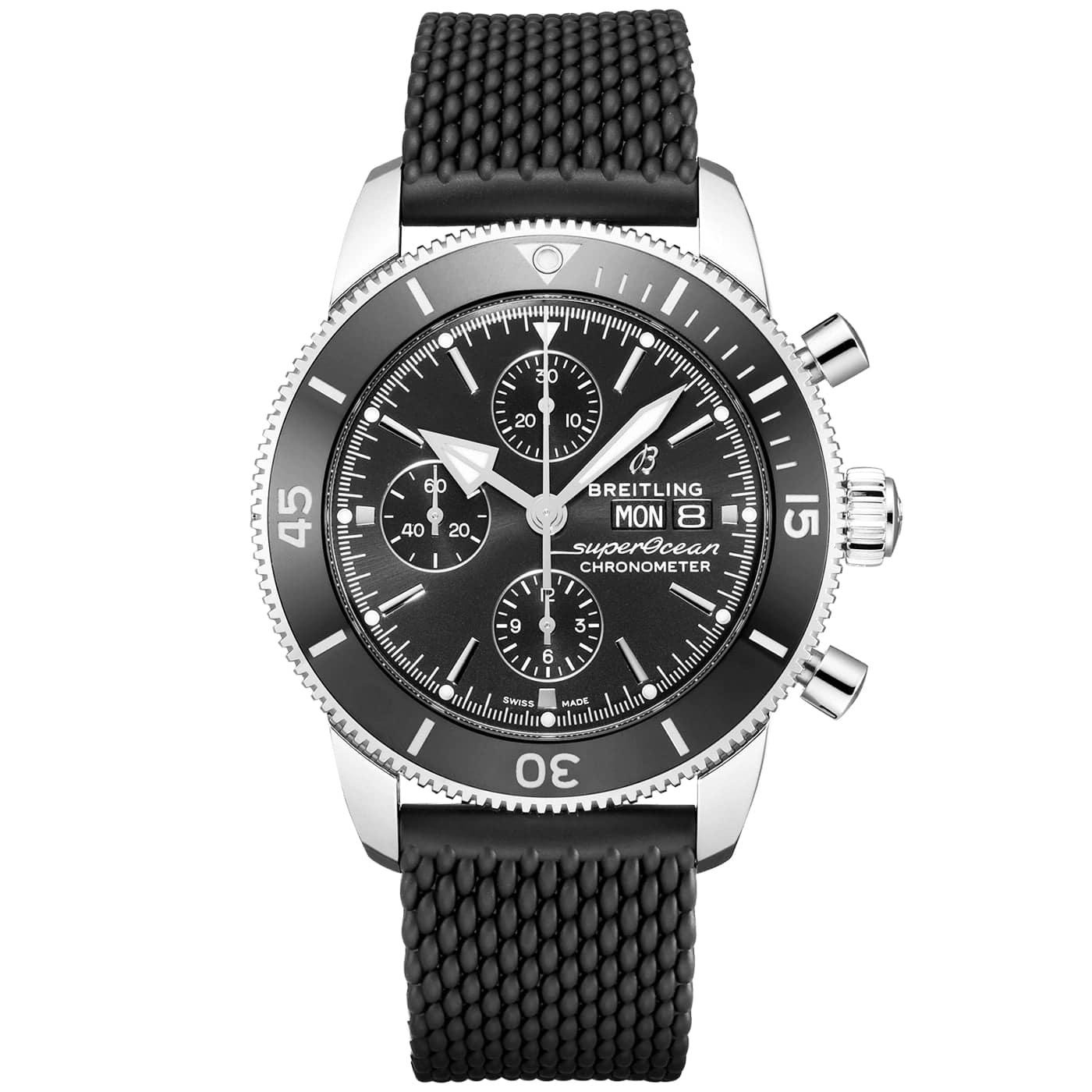 Superocean Heritage II 44mm Black Dial Day/Date Strap Watch