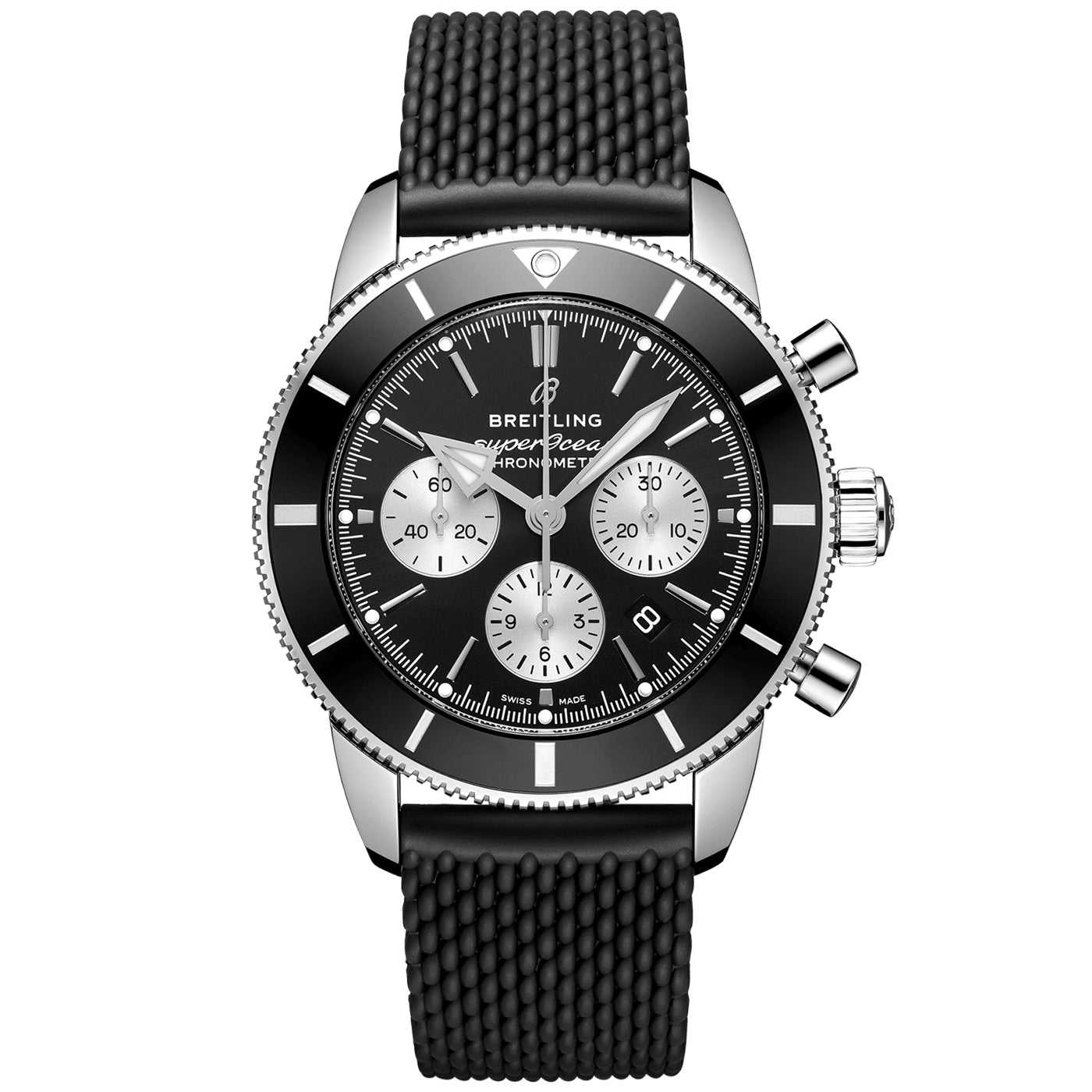 Superocean Heritage II 44mm Black/Silver Dial Rubber Strap Watch