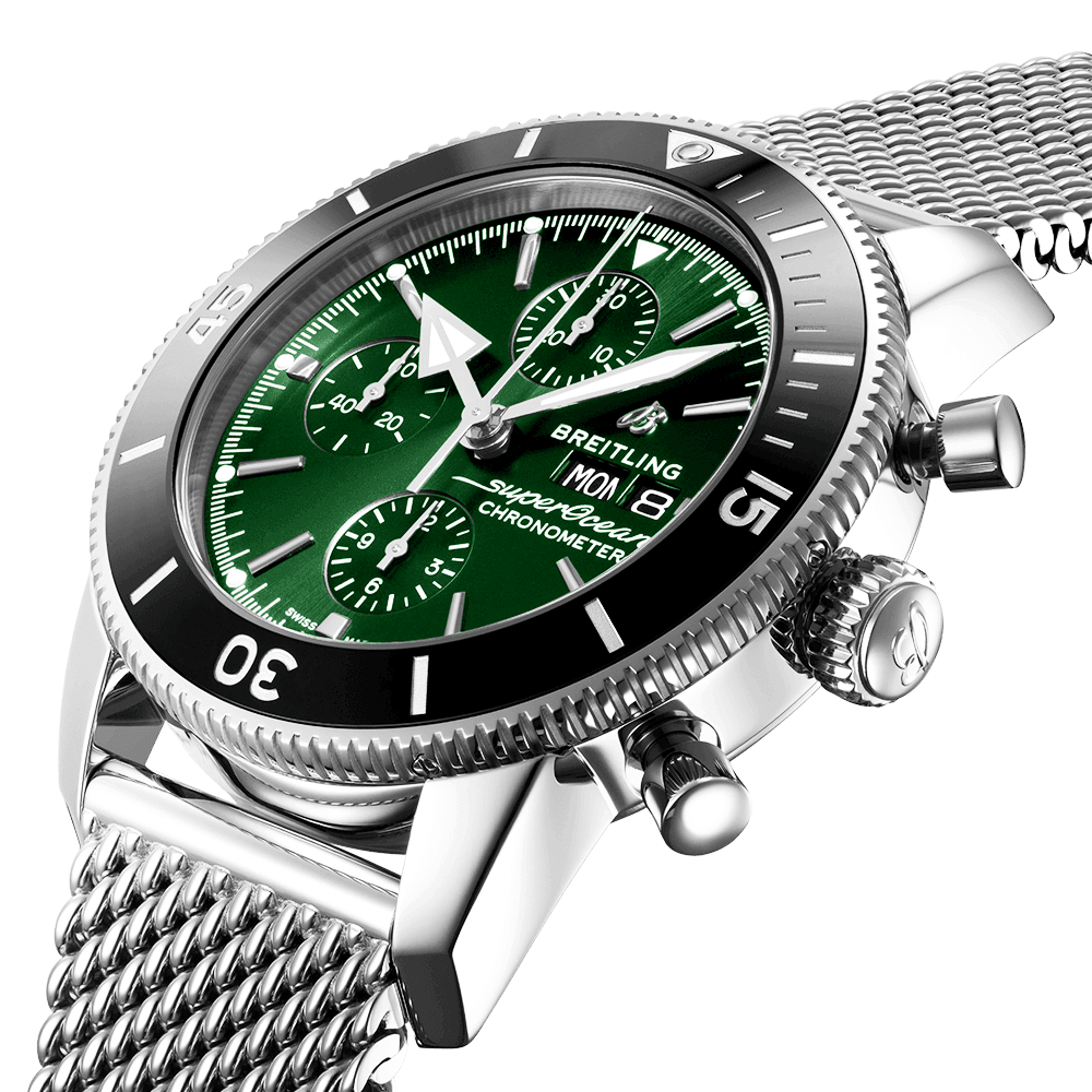 Breitling Superocean Heritage II 44mm Green Dial Day/Date Bracelet Watch - Berry's Jewellers