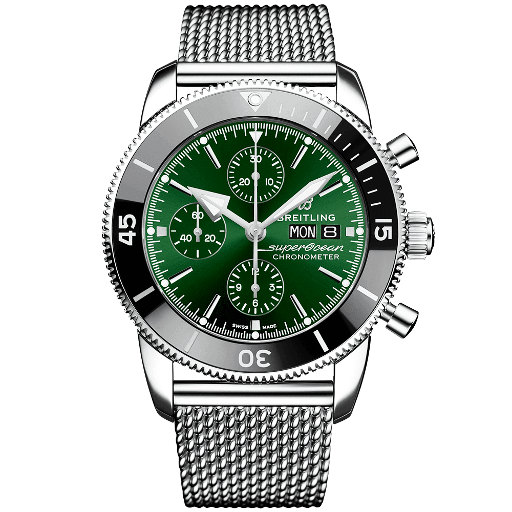 Breitling Superocean Heritage II 44mm Green Dial Day/Date Bracelet Watch - Berry's Jewellers