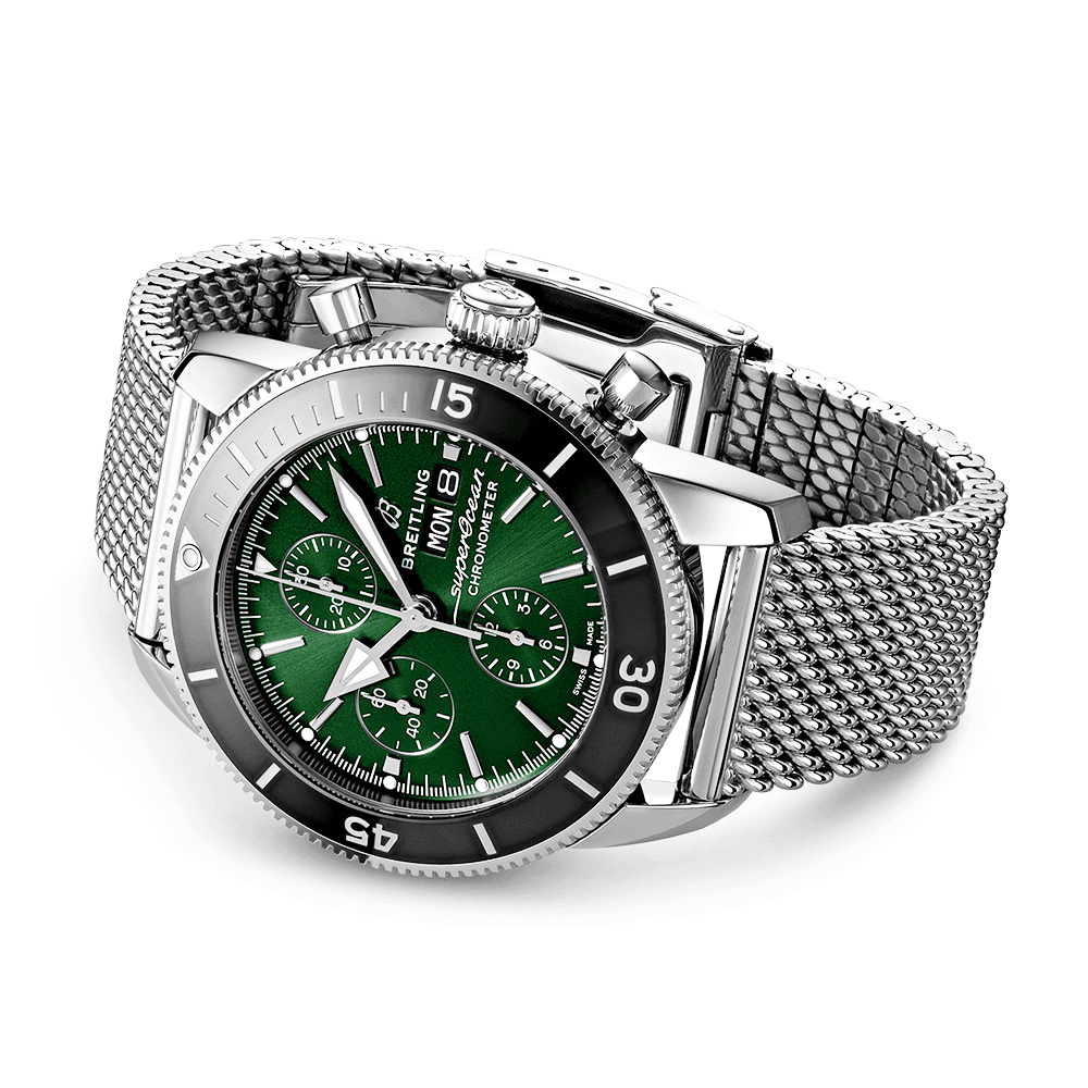 Breitling Superocean Heritage II 44mm Green Dial Day/Date Bracelet Watch - Berry's Jewellers