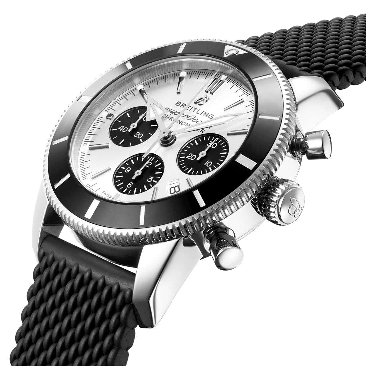 Breitling Superocean Heritage II 44mm Silver/Black Dial Rubber Strap Watch - Berry's Jewellers