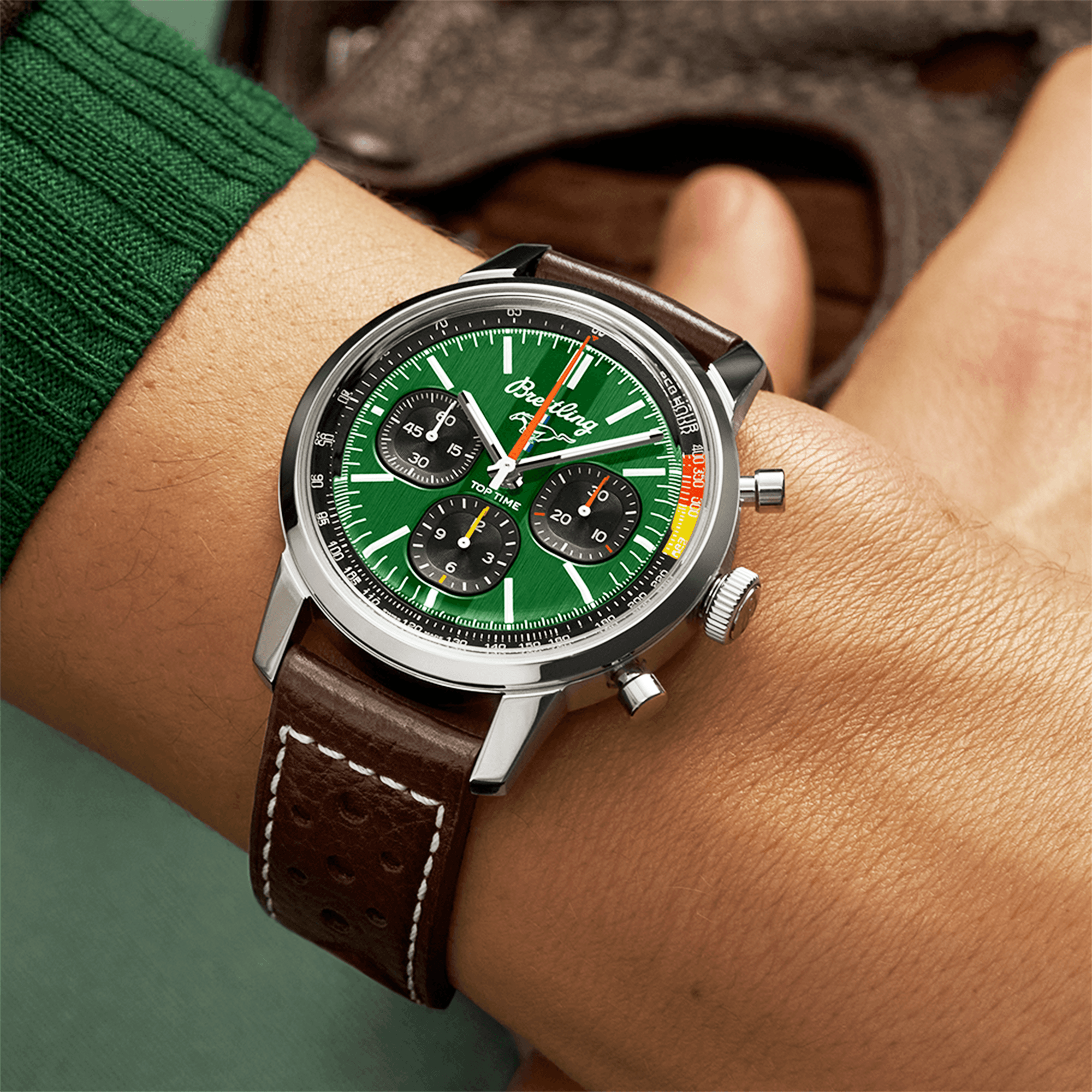 Breitling Top Time B01 Ford Mustang 41mm Green Dial Men's Automatic Strap Watch - Berry's Jewellers