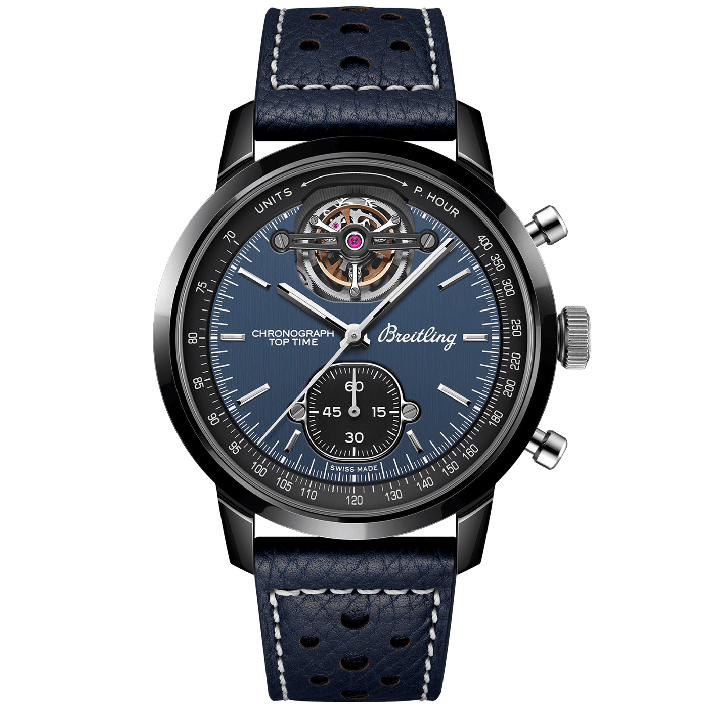 Top Time Tourbillon Shelby Cobra 41mm Black Ceramic Blue Dial Watch