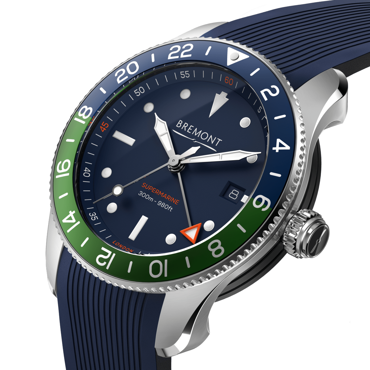 Bremont Supermarine S302 GMT Blue / Green 4 Mens 40mm Rubber Strap Watch - Berry's Jewellers