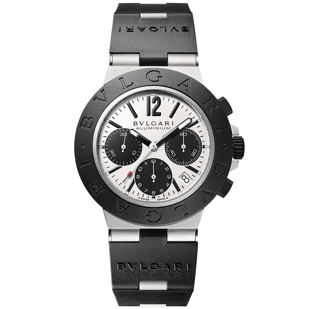 Bvlgari Aluminium 40mm Grey/Black Dial Rubber Bezel Chronograph Watch - Berry's Jewellers