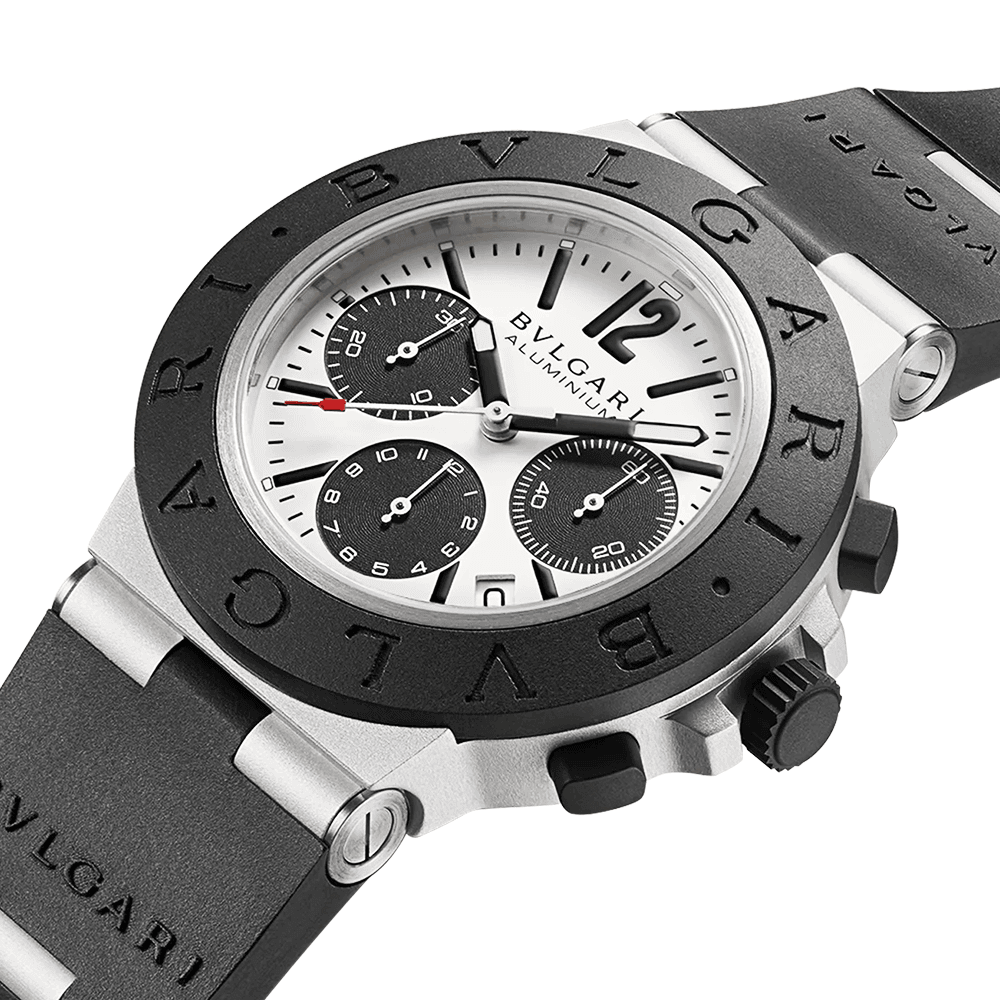 Bvlgari Aluminium 40mm Grey/Black Dial Rubber Bezel Chronograph Watch - Berry's Jewellers