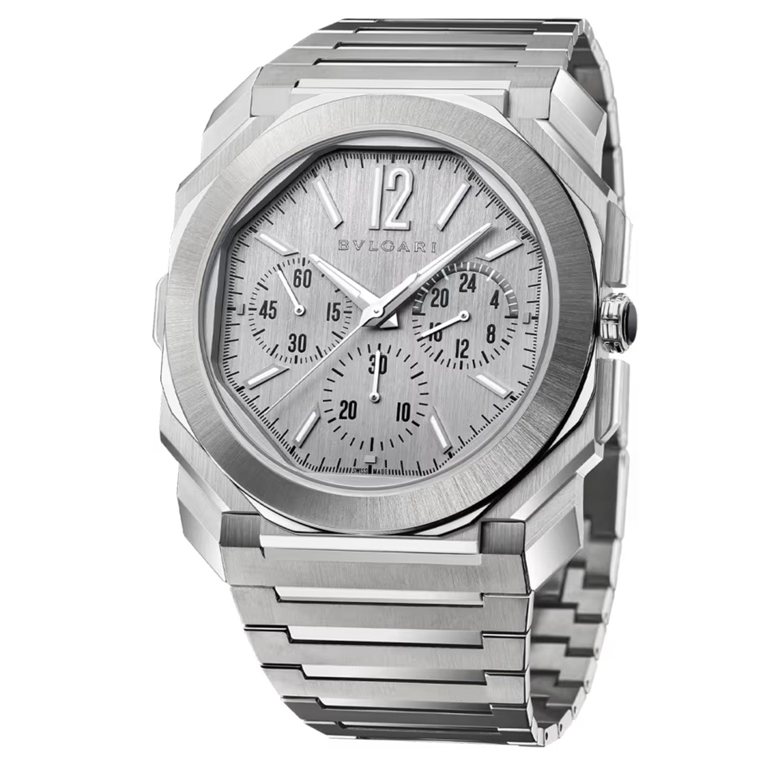 Bvlgari Octo Finissimo 43mm Chronograph Ultra Thin GMT Silver Dial Automatic Bracelet Watch - Berry's Jewellers