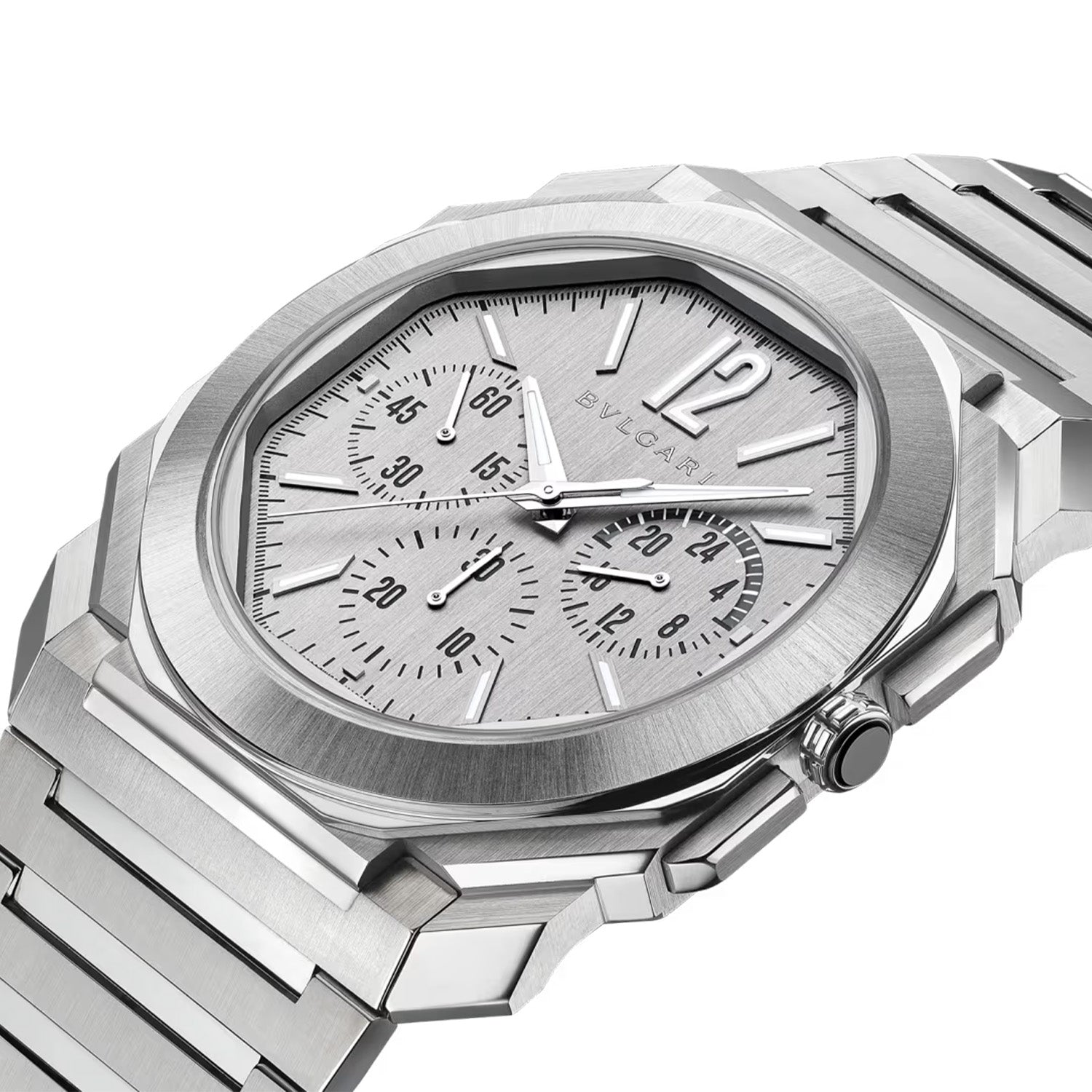 Bvlgari Octo Finissimo 43mm Chronograph Ultra Thin GMT Silver Dial Automatic Bracelet Watch - Berry's Jewellers