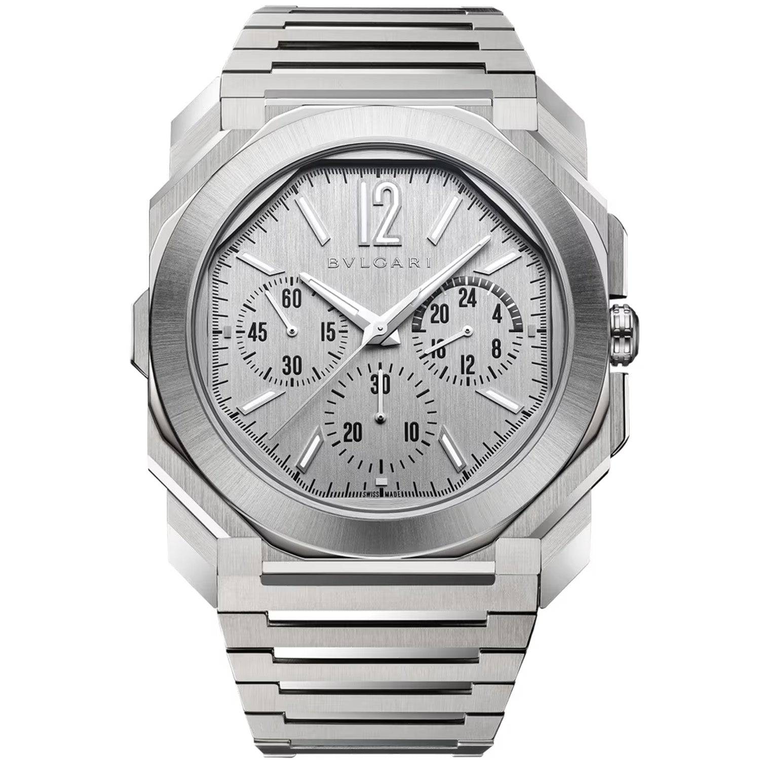 Bvlgari Octo Finissimo 43mm Chronograph Ultra Thin GMT Silver Dial Automatic Bracelet Watch - Berry's Jewellers