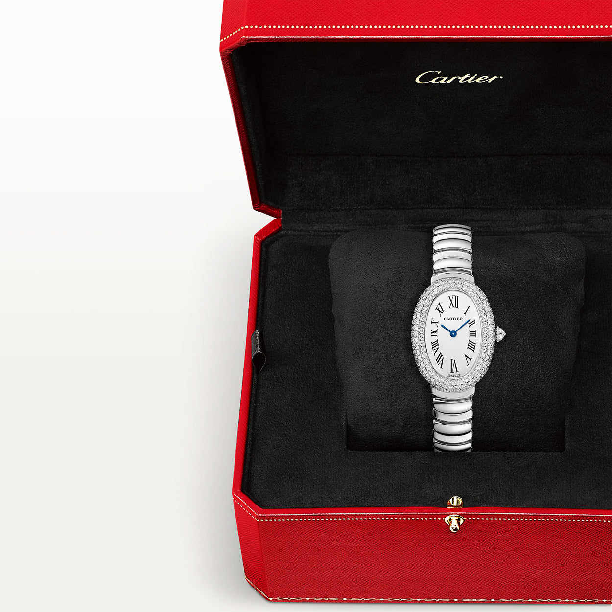 Cartier Baignoire Small 18ct White Gold Diamond Bezel Ladies Bracelet Watch - Berry's Jewellers