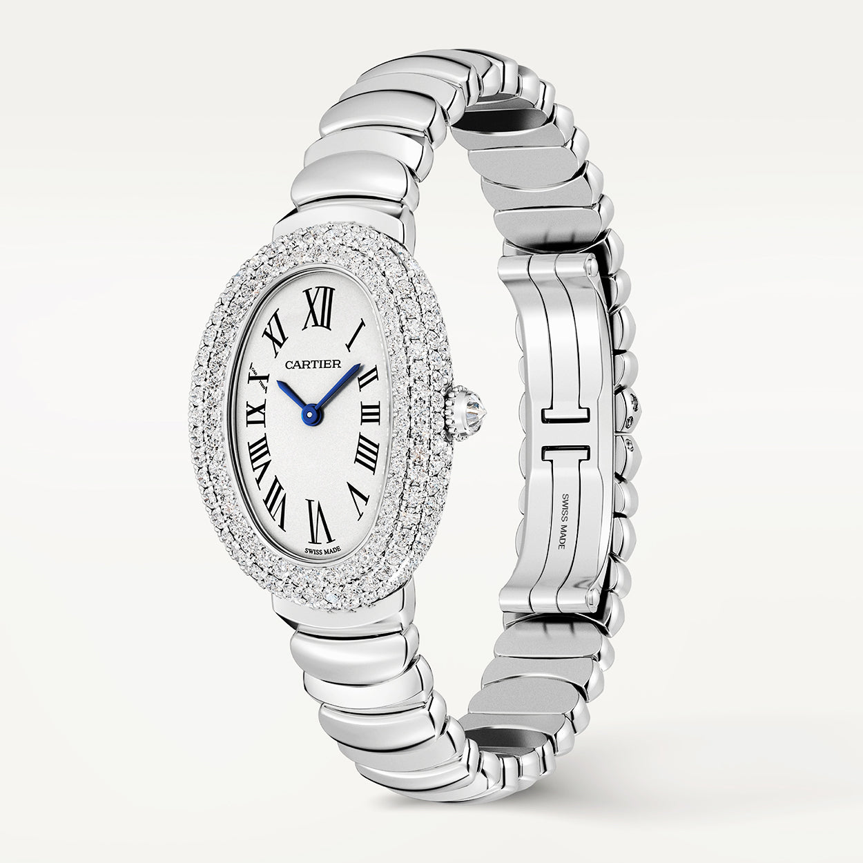 Cartier Baignoire Small 18ct White Gold Diamond Bezel Ladies Bracelet Watch - Berry's Jewellers