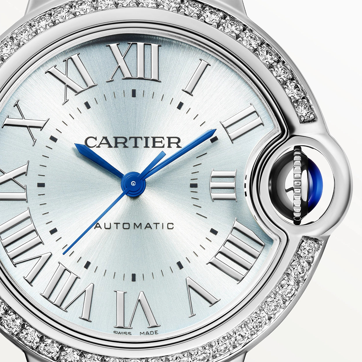 Cartier Ballon Bleu de Cartier 33mm Ice Blue Dial Diamond Bezel Watch - Berry's Jewellers