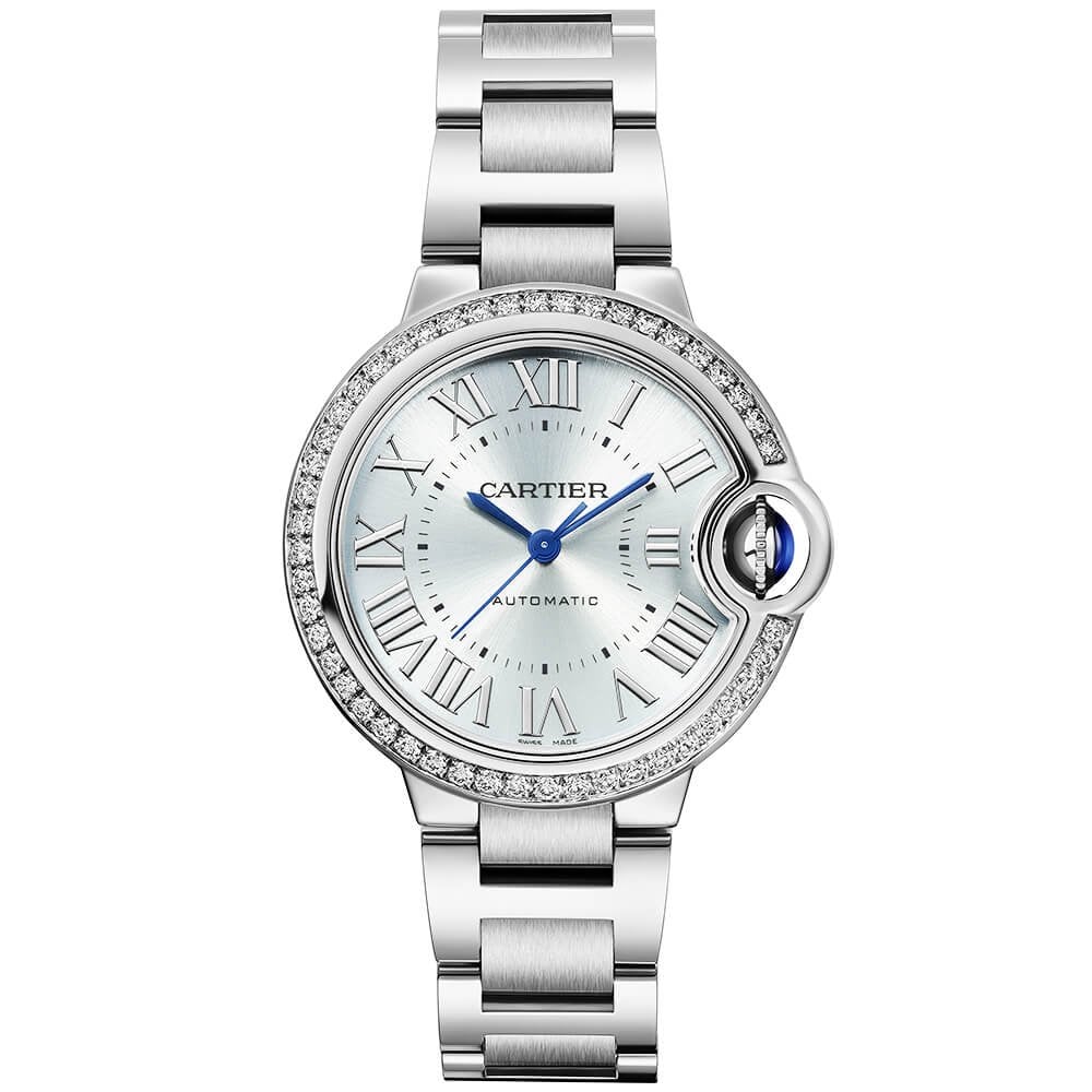 Cartier Ballon Bleu de Cartier 33mm Ice Blue Dial Diamond Bezel Watch - Berry's Jewellers