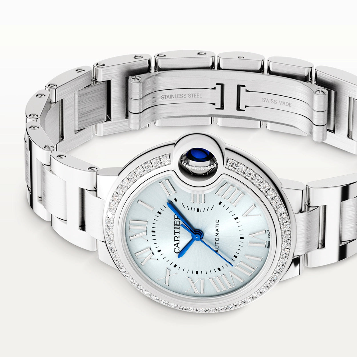 Cartier Ballon Bleu de Cartier 33mm Ice Blue Dial Diamond Bezel Watch - Berry's Jewellers