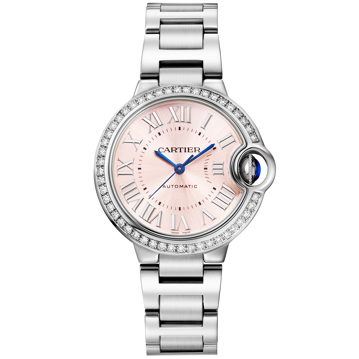 Cartier Ballon Bleu de Cartier 33mm Pink Dial Diamond Bezel Watch - Berry's Jewellers