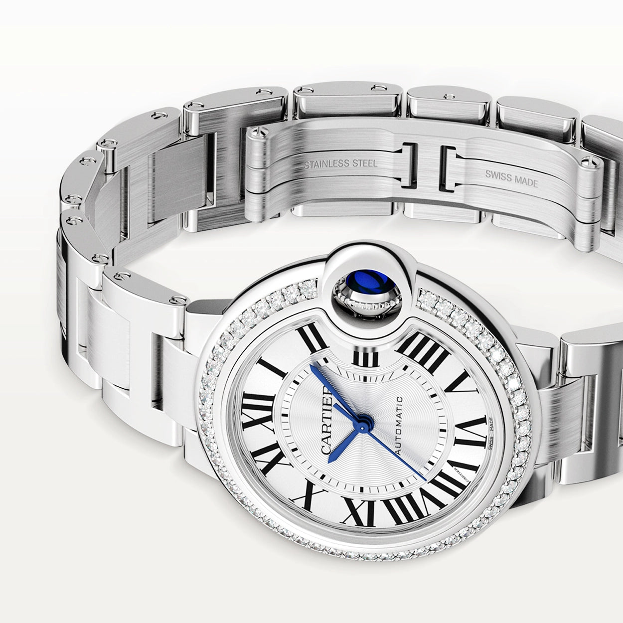 Cartier Ballon Bleu de Cartier 33mm Silver Dial Diamond Set Bezel Watch - Berry's Jewellers