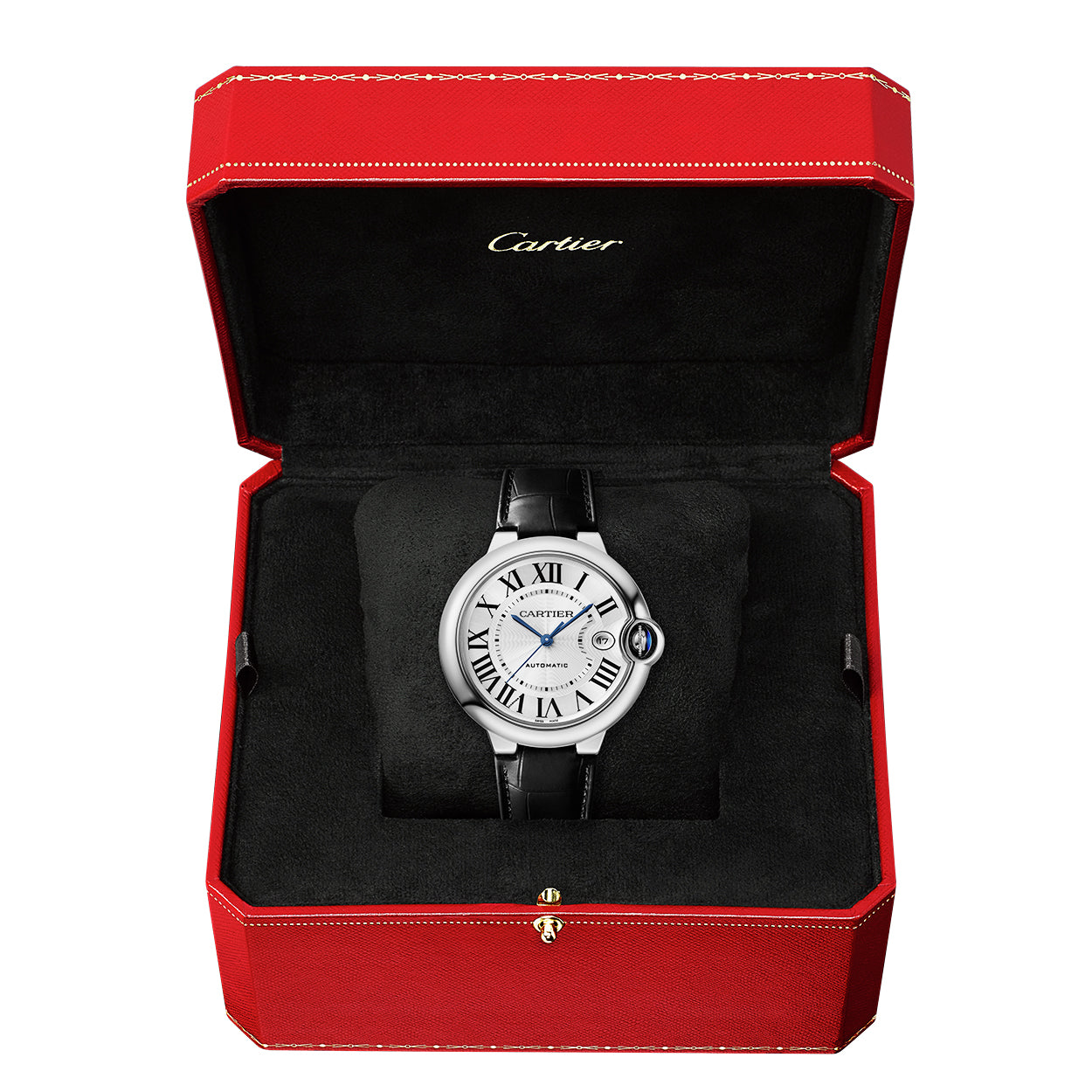 Cartier Ballon Bleu de Cartier 40mm Silver Dial Automatic Leather Strap Watch - Berry's Jewellers