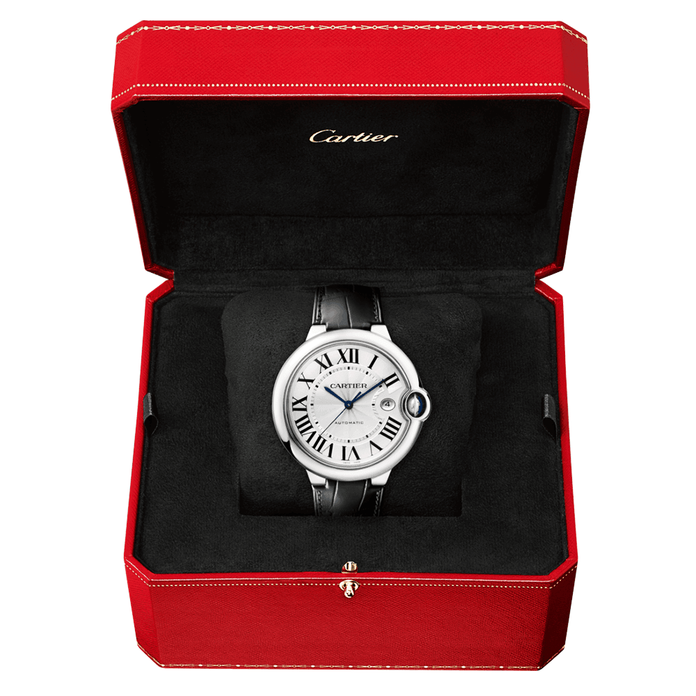 Cartier Ballon Bleu de Cartier 42mm Silver Dial Men's Automatic Leather Strap Watch - Berry's Jewellers