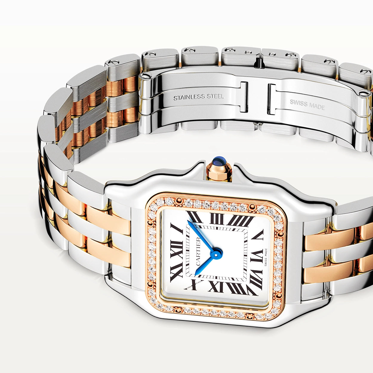 Cartier Panthère de Cartier Medium 18ct Rose Gold & Steel Diamond Bezel Watch - Berry's Jewellers