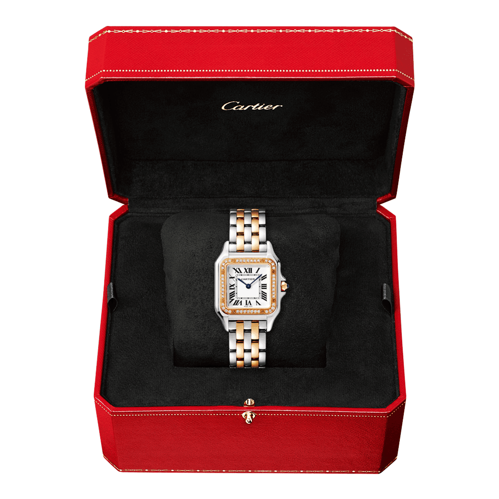 Cartier Panthère de Cartier Medium 18ct Rose Gold & Steel Diamond Bezel Watch - Berry's Jewellers