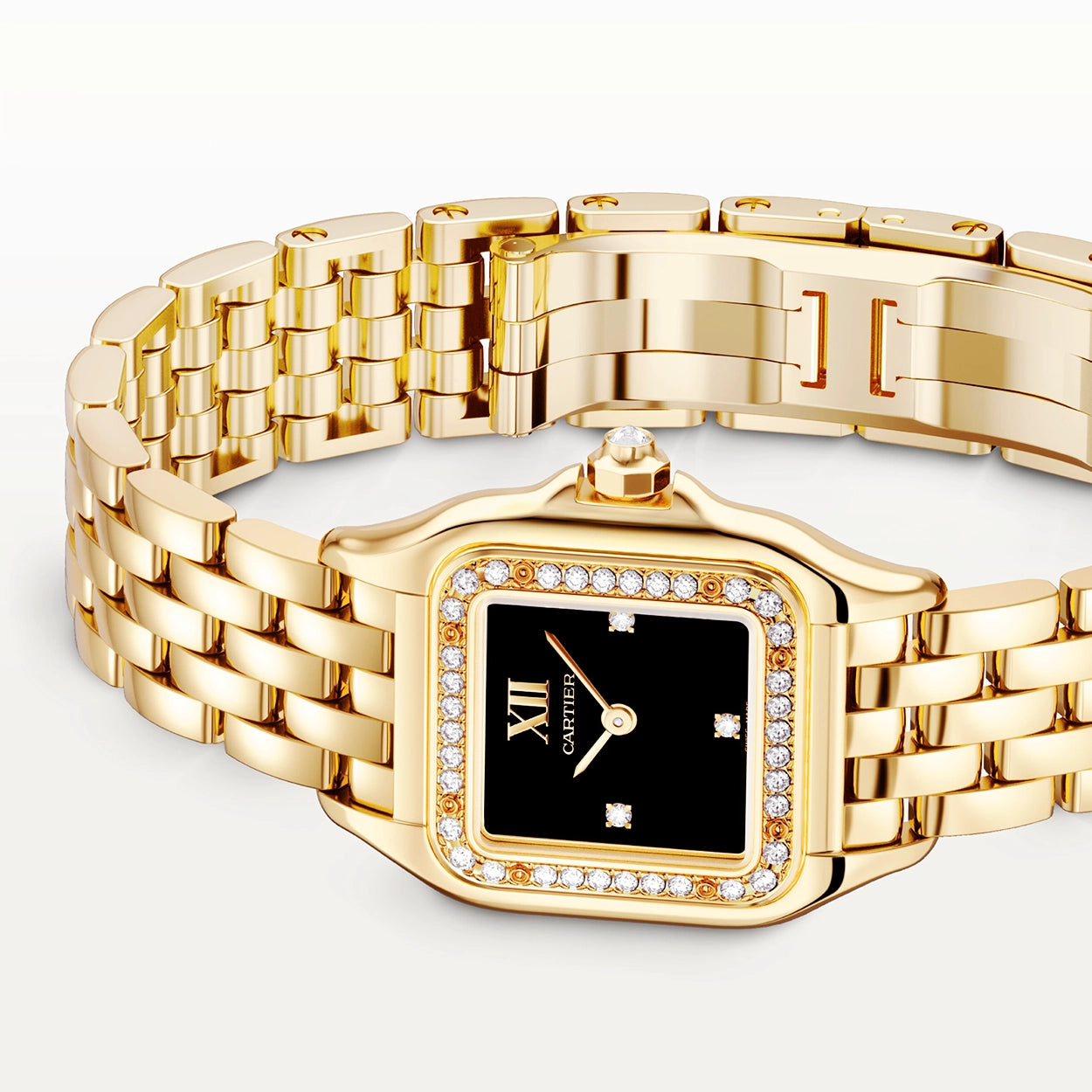 Cartier Panthère de Cartier Small 18ct Yellow Gold Diamond Set Black Dial Watch - Berry's Jewellers