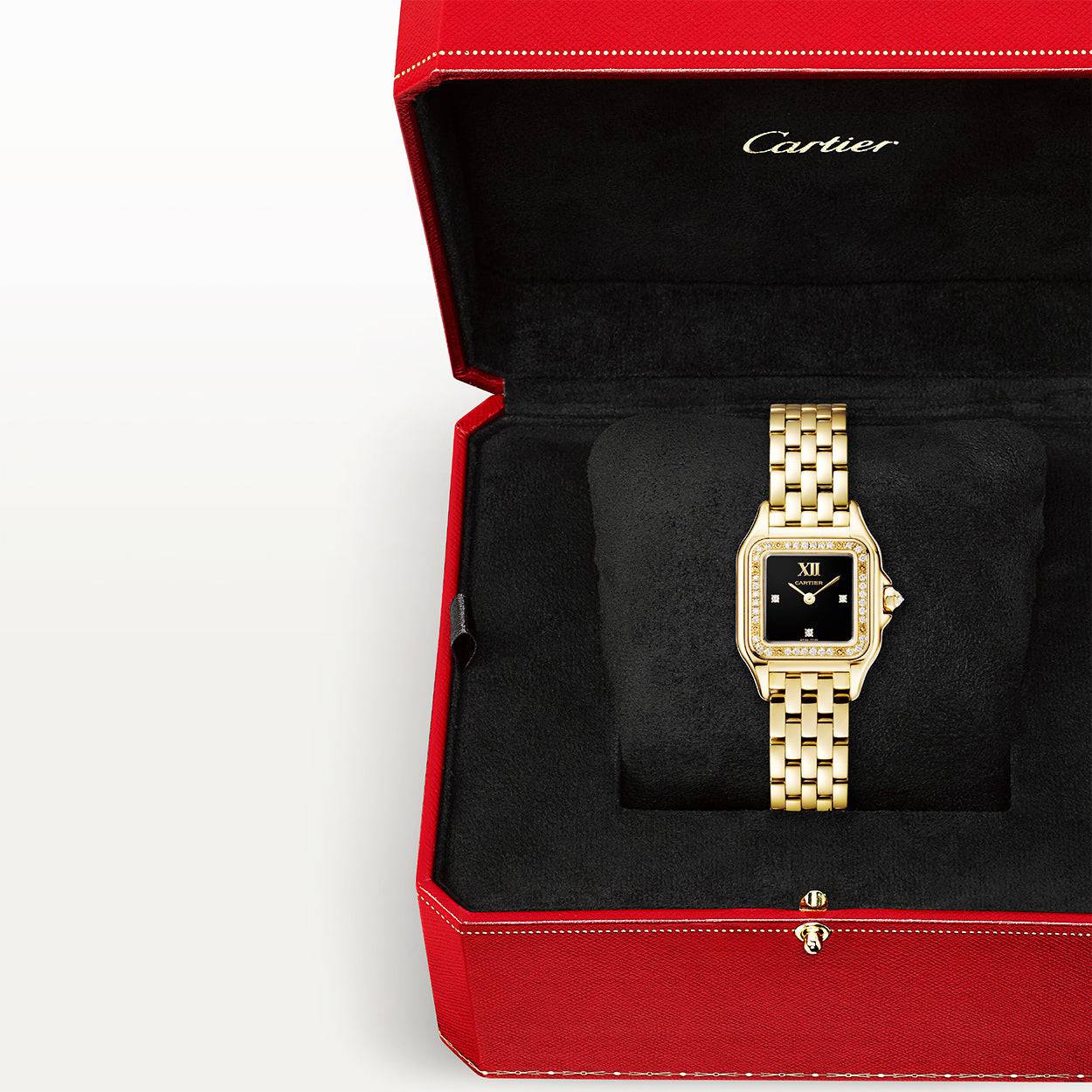 Cartier Panthère de Cartier Small 18ct Yellow Gold Diamond Set Black Dial Watch - Berry's Jewellers